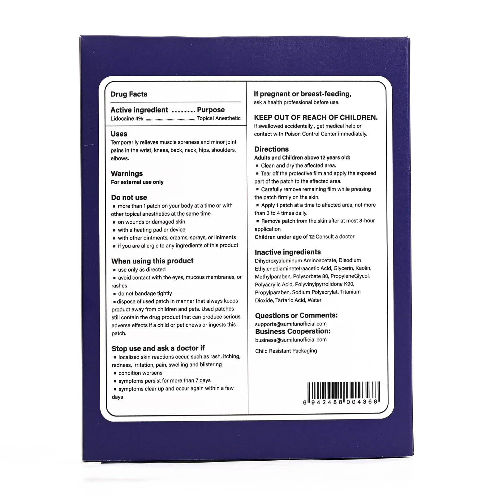 Sumifun XL Lidocaine Patches for Pain Relief, 4% Lidocaine Maximum Strength OTC, Extra Large 4.72"x7.87" for Full Back Pain Patches & Large Areas, 5 Count Sumifun Au supplements