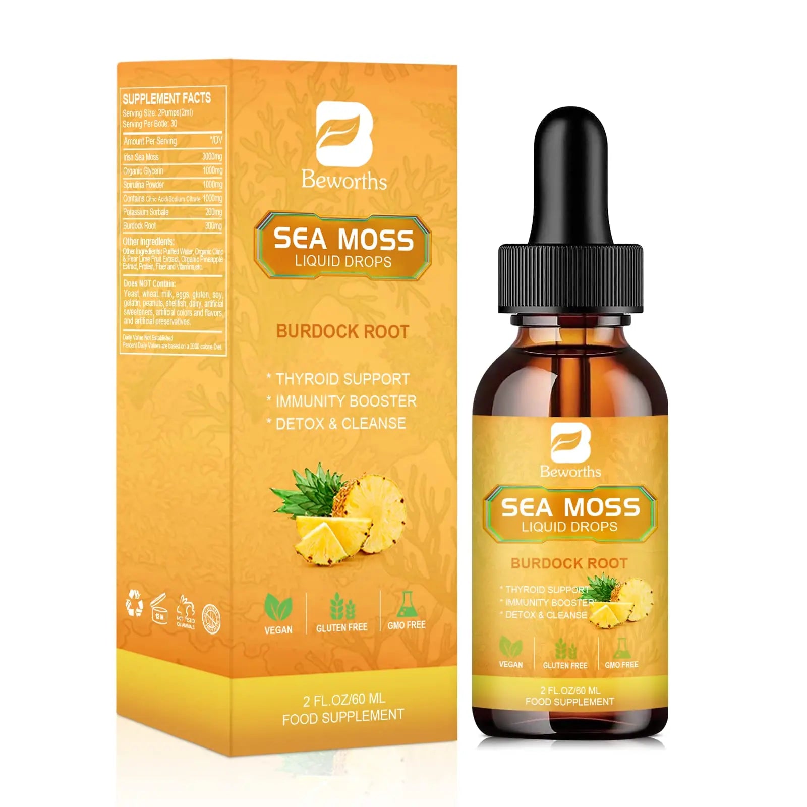B BEWORTHS Sea Moss Liquid Drops - Organic Irish Sea Moss Gel with Burdock Root B BEWORTHS Au supplements