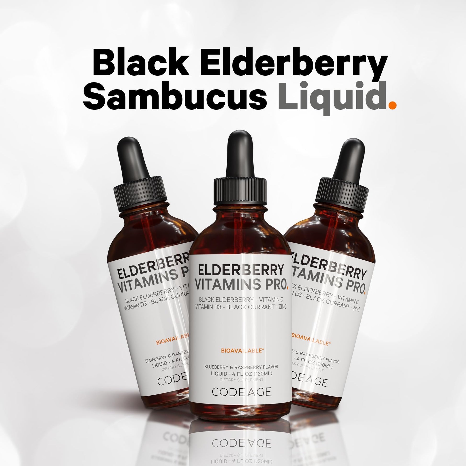 Codeage Elderberry Vitamins Pro - Organic Black Elderberry Liquid Drops - Vitamin C, D3, Zinc, Black Currant - 2-Month Supply - Black Sambucus Liquid - Supplement for Adults & Kids - 4 fl oz Codeage Au supplements