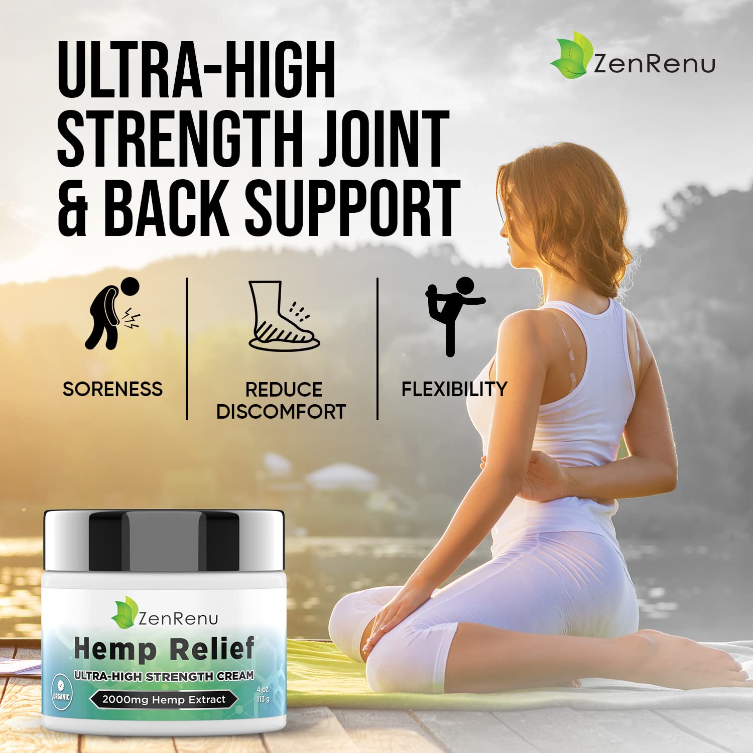 Hemp Cream Maximum Strength - Menthol Rub with Hemp Oil, Arnica, Lavender, Aloe Vera, Kava Kava, & Camphor - Natural Hemp Muscle Rub Cream for Skin, Muscles & Joints - ZenRenu, 4 oz Zenrenu Au supplements