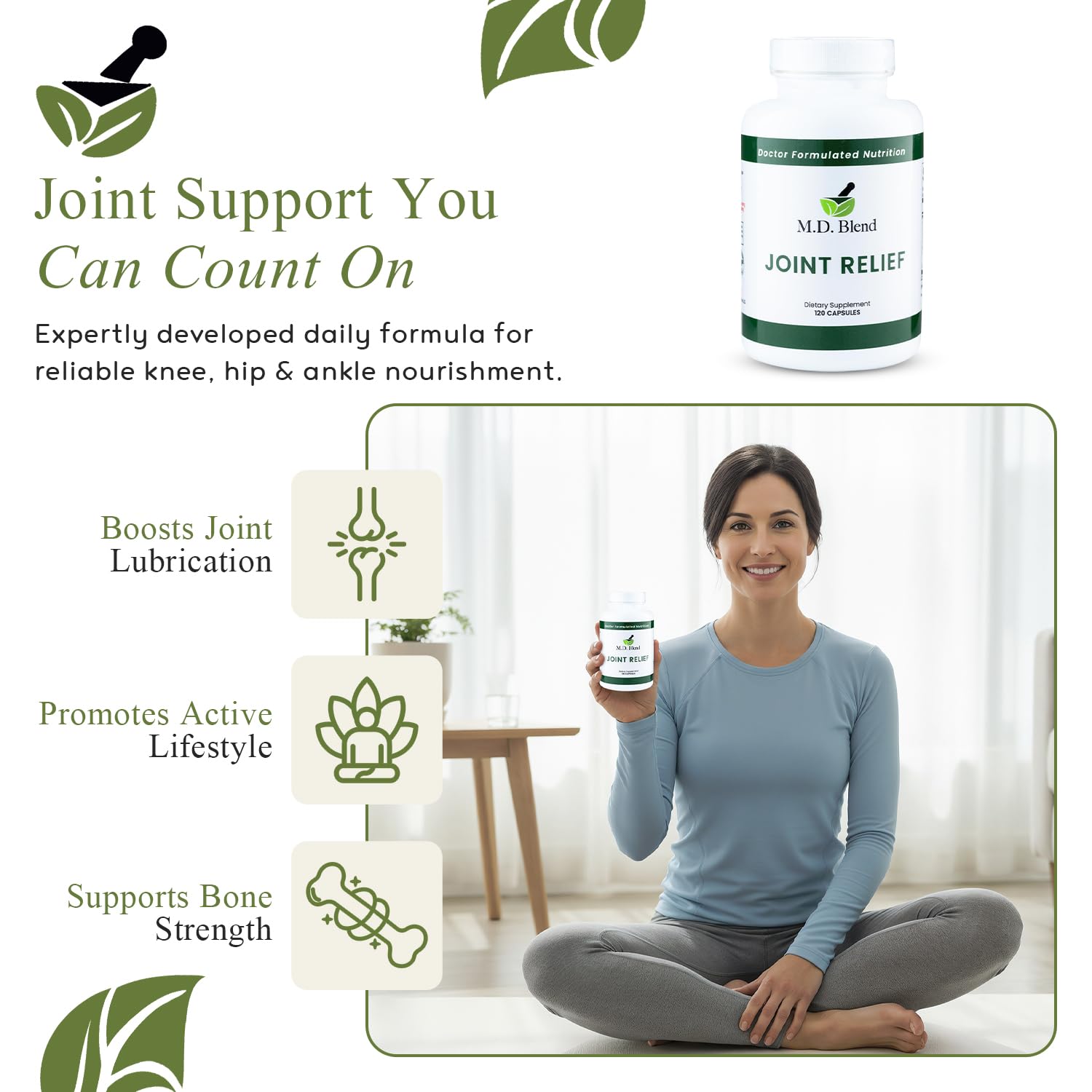 M.D. Joint - Experts Formulated Supplement - Joint Supplements for Women & Men, Knees, HIPS, Ankles, Collagen, Hydrolyzed, Glucosamine Chondroitin MSM, BioPerine, Turmeric - 120 Capsules (Pack of 1) M.D. Blend Au supplements