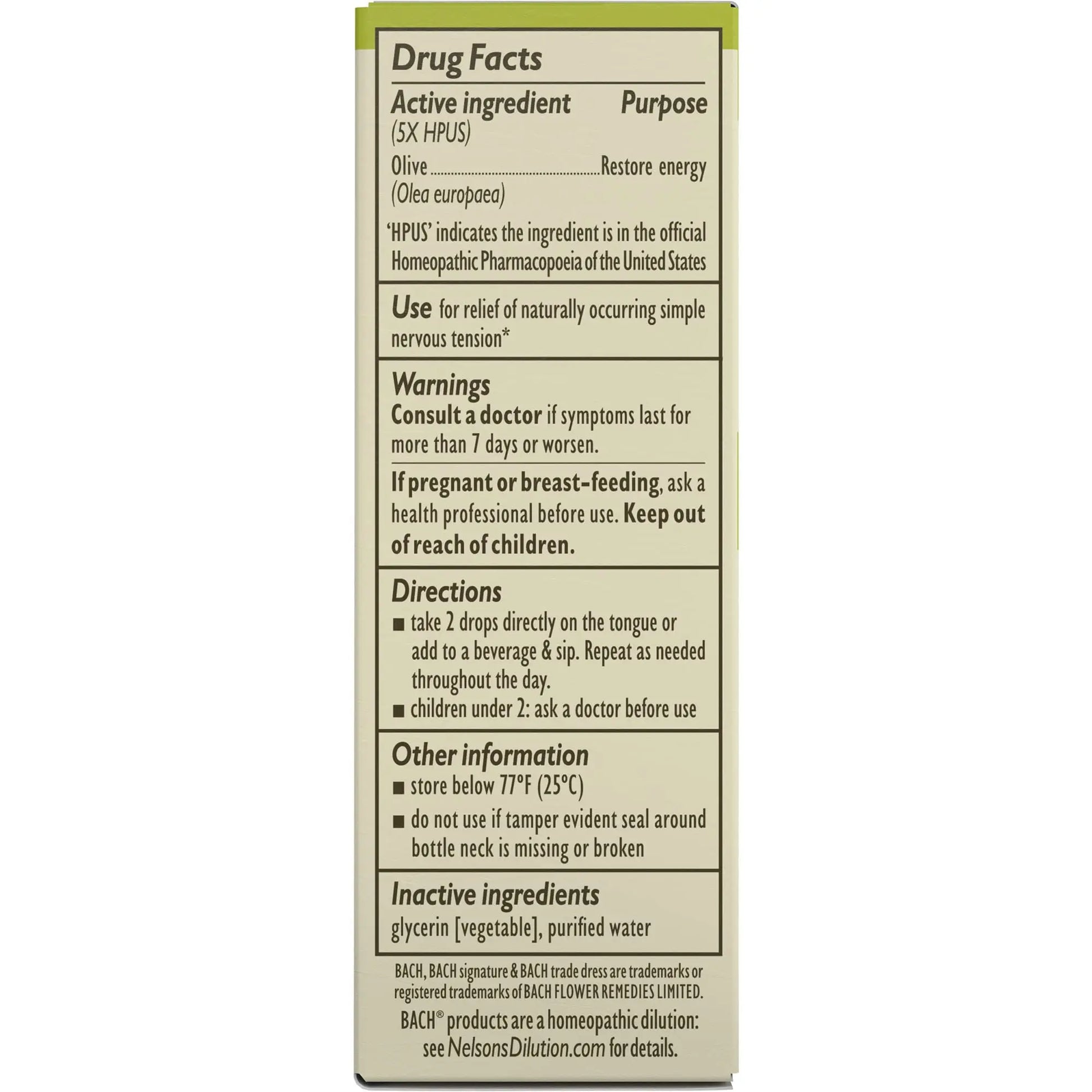 Bach Original Flower Remedies, Olive for Energy (Non-Alcohol Formula), Natural Homeopathic Flower Bach Au supplements