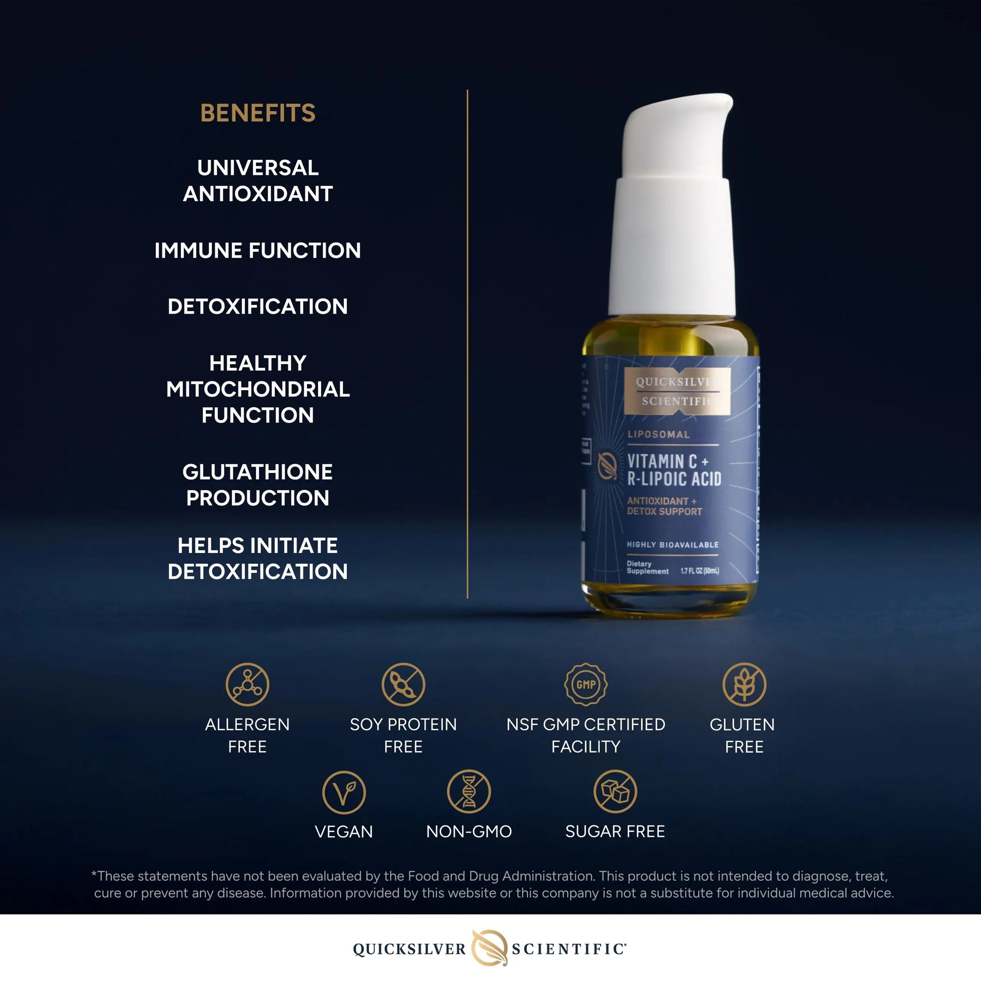 Quicksilver Scientific Vitamin C + R Lipoic Acid - Liposomal Vitamin C with RLA - Antioxidant, Detox & Immune Support Supplement - with Superior Absorption (50 ml) Quicksilver Scientific Au supplements
