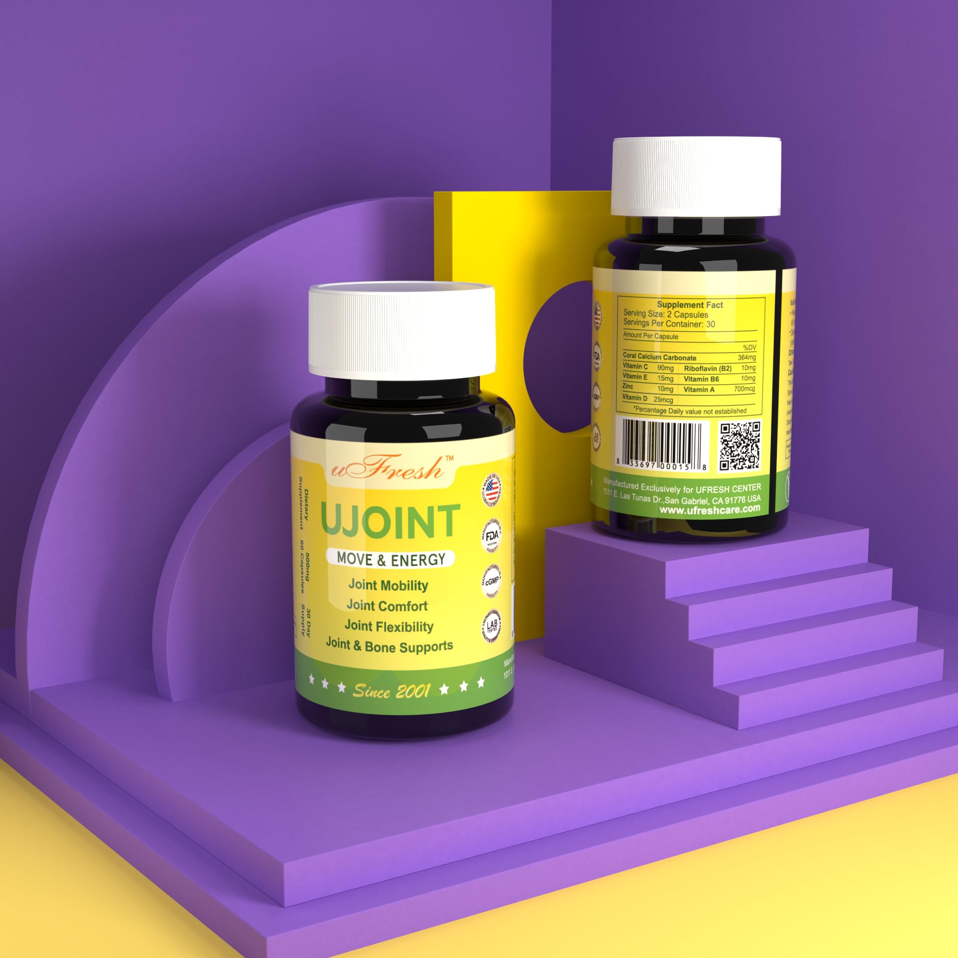 UJoint Move & Energy Joint Flexibility and Mobility Dietary Supplements, 30 Day Supply, 60 Capsules (1) uFresh Au supplements