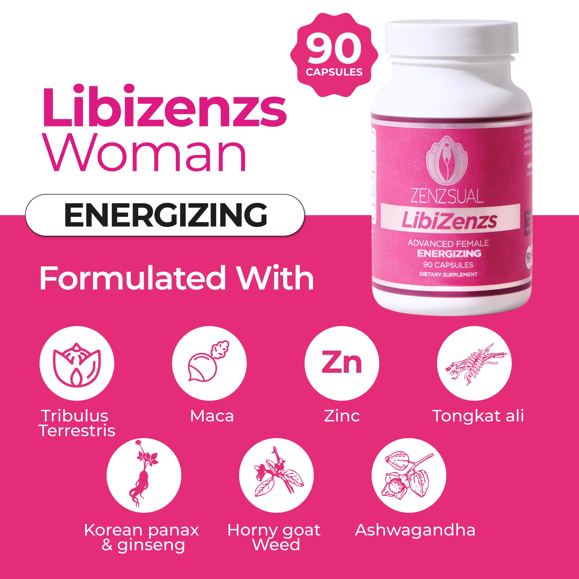 ZENZSUAL Libizenzs – Plant-Based Energy Support Supplement for Women – Caffeine-Free with Maca Root, Ashwagandha & Ginseng – Supports Daily Stamina, Focus & Well-Being – 90 Vegan Capsules ZENZSUAL Au supplements