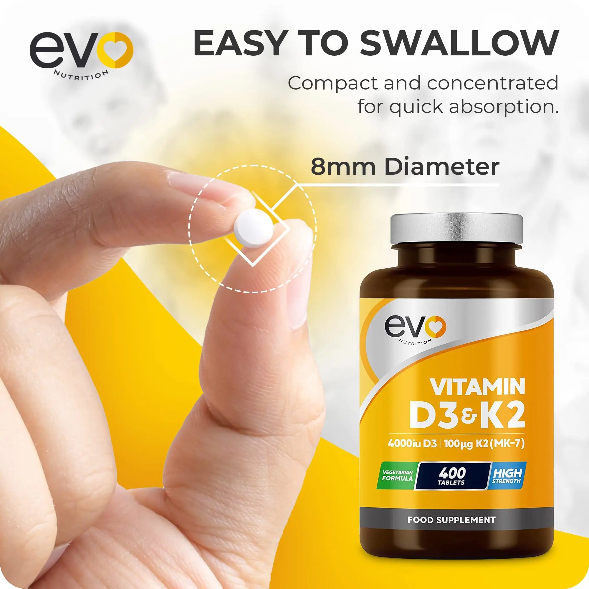 Vitamin D3 4000iu & Vitamin K2 100ug MK7 | 400 Vegetarian Tablets - 1 Year Supply EVO NUTRITION Au supplements