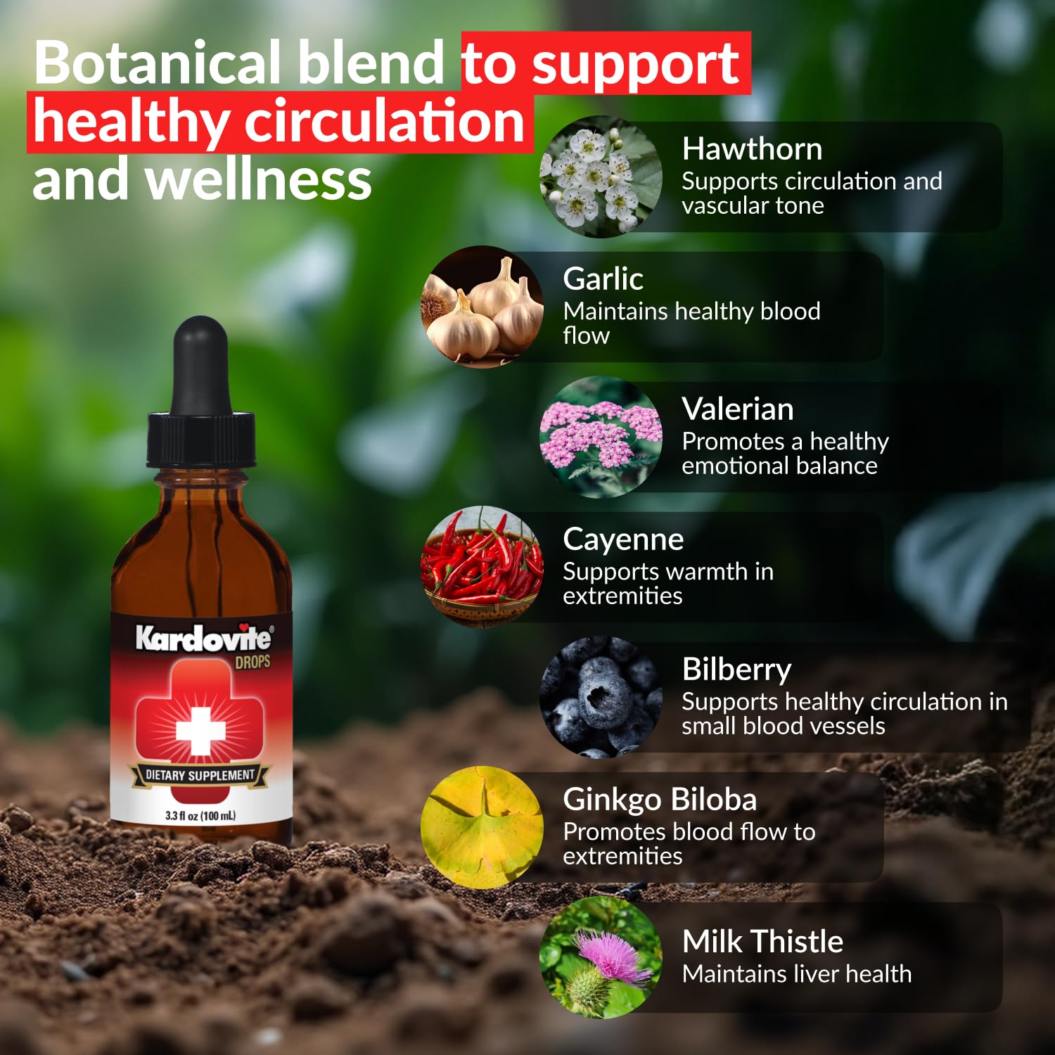 Kardovite Herbal Circulation Support Drops 100ml | Supports Circulatory Wellness with Hawthorn, Garlic, Ginkgo, Cayenne, Milk Thistle, Bilberry & Valerian | Supports Vitality & Daily Wellness Kardovite Au supplements