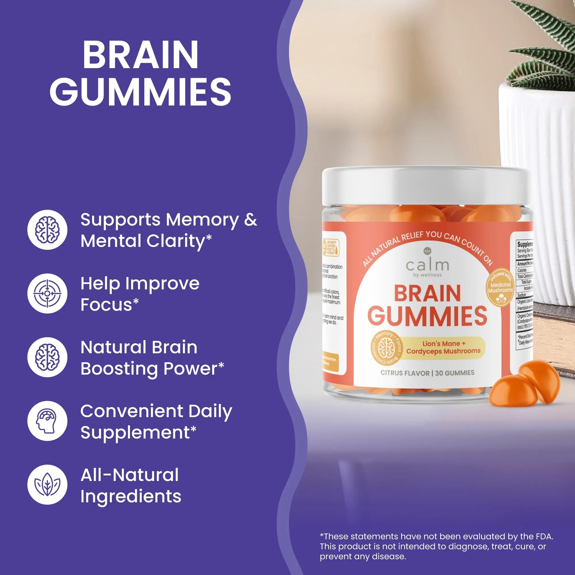 Calm by Wellness Lion’s Mane Gummies for Adults – Vegan Mushroom Gummies with Lion’s Mane & Cordyceps for Brain Support, Memory & Focus, Immune Boost – Citrus Flavor, 30 Count Calm by Wellness Au supplements