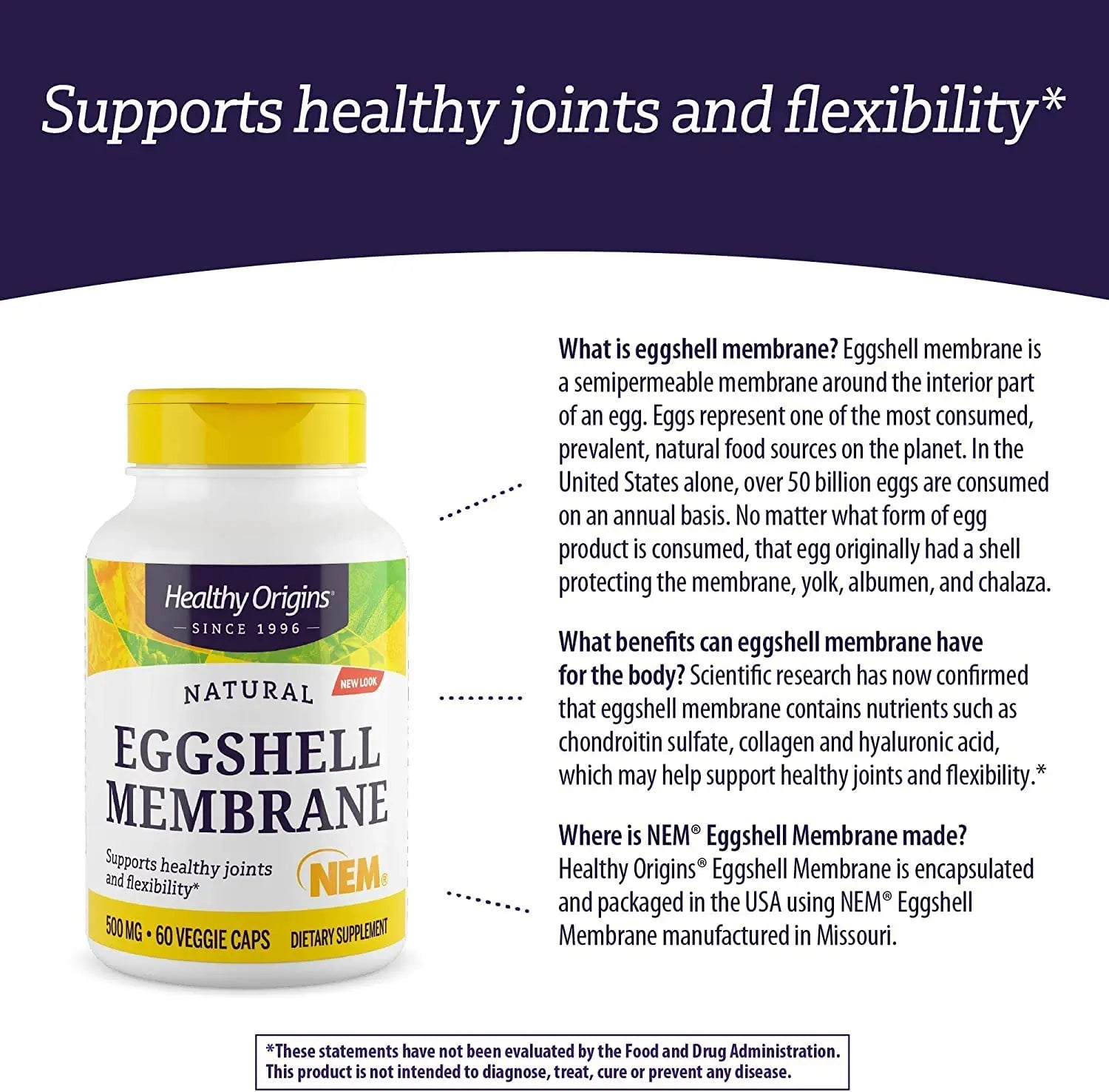 Healthy Origins Eggshell Membrane (NEM), 500 mg - Natural Collagen and Joint Support Healthy Origins Au supplements