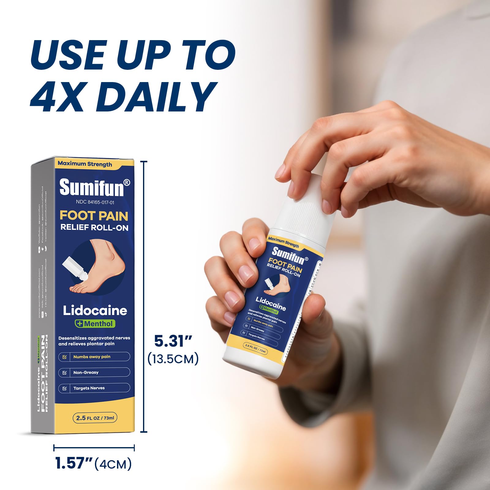 Sumifun Foot Pain Relief Lidocaine Roll-On - Maximum Strength OTC for Plantar Fasciitis & Heel Pain - Fast-Drying, Non-Greasy Formula, 2.5 Fl Oz * 3 Sumifun Au supplements