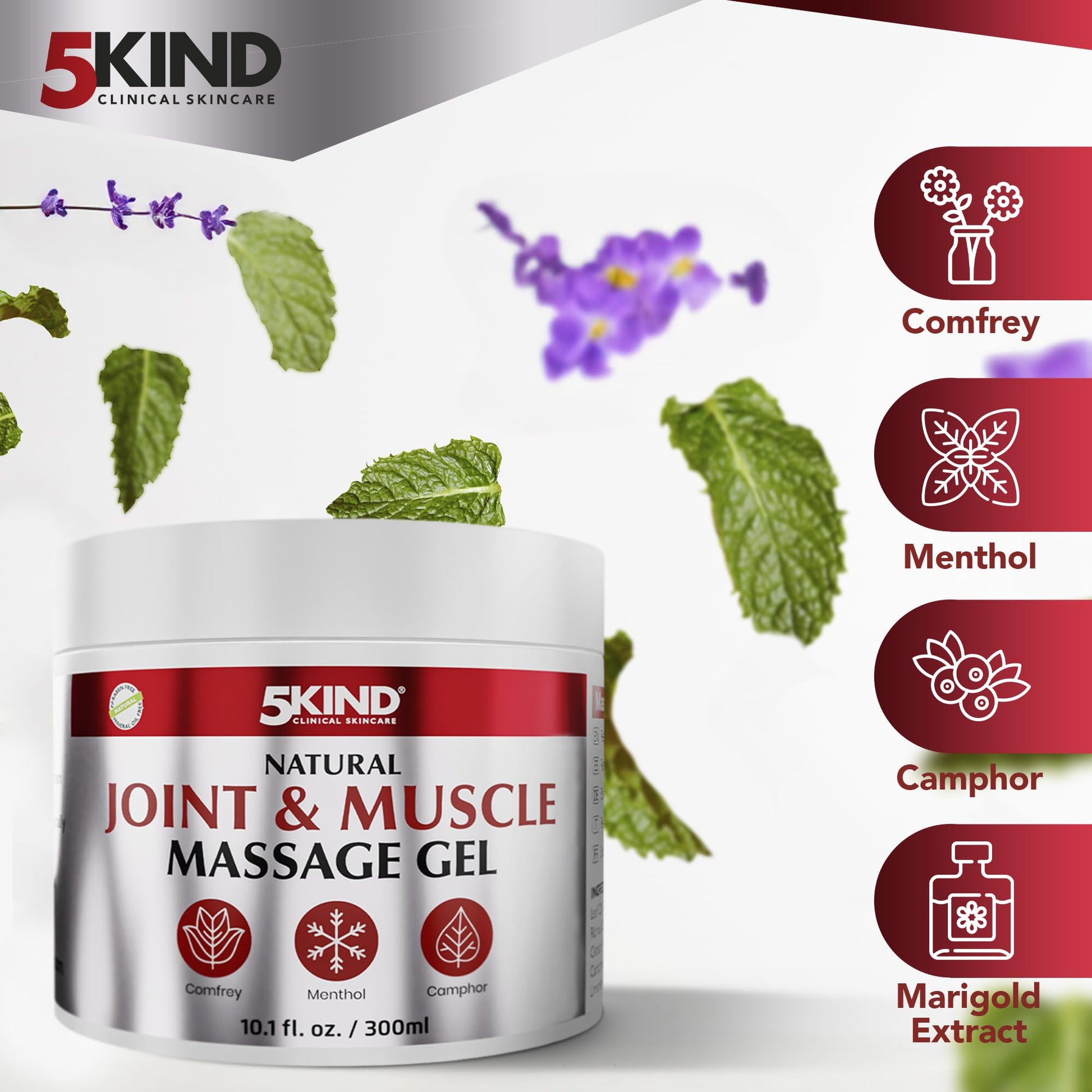 Natural Joint & Musccle Therapy Gel 10.1 Fl Oz- Calendula Cream with Camphor, Comfrey & Menthol - High Strength Revitalising Muscle Rub- Joint Gel for Muscles, Back, Knees, Neck & Shoulders 5Kind 5kind clinical skincare Au supplements
