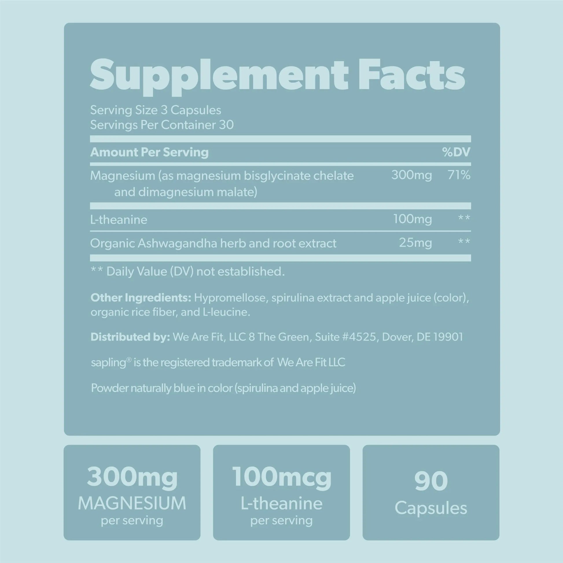 Magnesium Glycinate Complex Supplement - Chelated Magnesium Glycinate with Malate, Organic Ashwagandha, L-theanine & Blue Spirulina - High Absorption, Vegan, Non-GMO, 300mg, 90 Veggie Caps sapling Au supplements