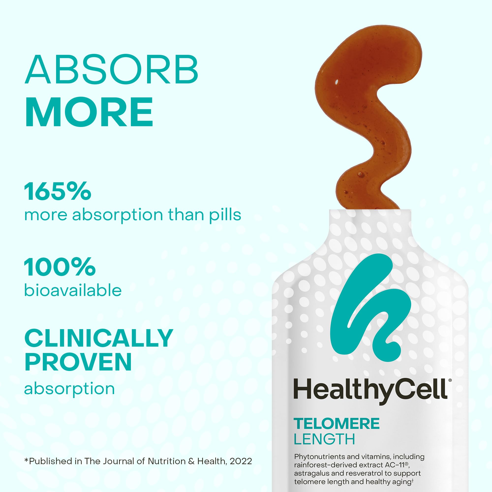 HealthyCell Telomere Length Supplement - Anti-Aging Telomere Lengthening Supplements with Phytonutrients & Vitamins for Cellular Health - AC-11, Astragalus & Resveratrol - 30 Gel Packs, Grape Flavored Healthycell Au supplements