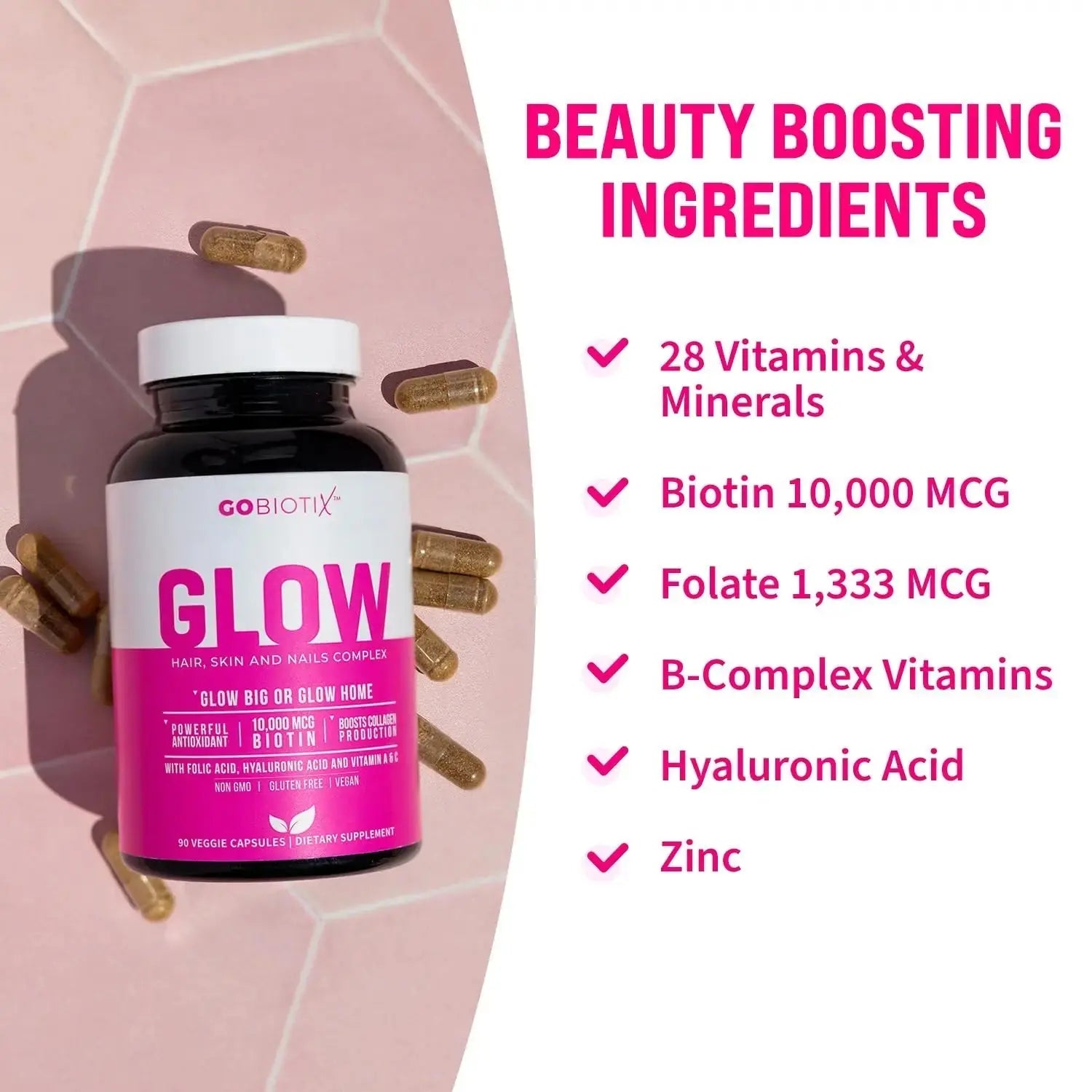 GOBIOTIX Hair Skin and Nails Vitamin Supplement - 10000mcg Biotin Pills with Hyaluronic Acid, Folate, Iron, Magnesium, and Zinc GOBIOTIX Au supplements