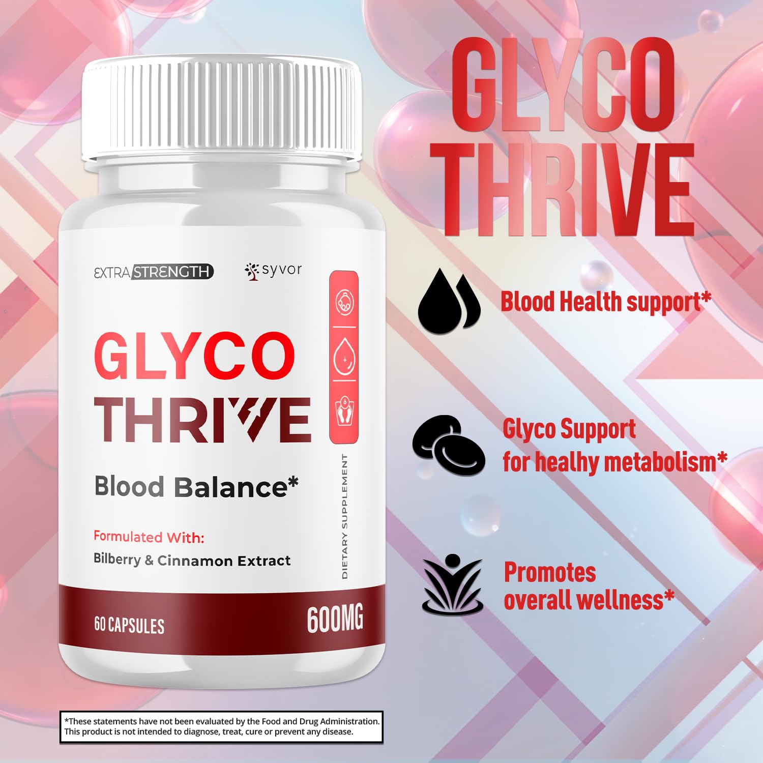 Glyco Thrive Capsules, Official GlycoThrive Glycogen Support Pills with All Natural Ingredients, Advanced Formula Health Supplement with Max Strength Premium Vitamins for Women & Men (60 Capsules) Syvor Au supplements