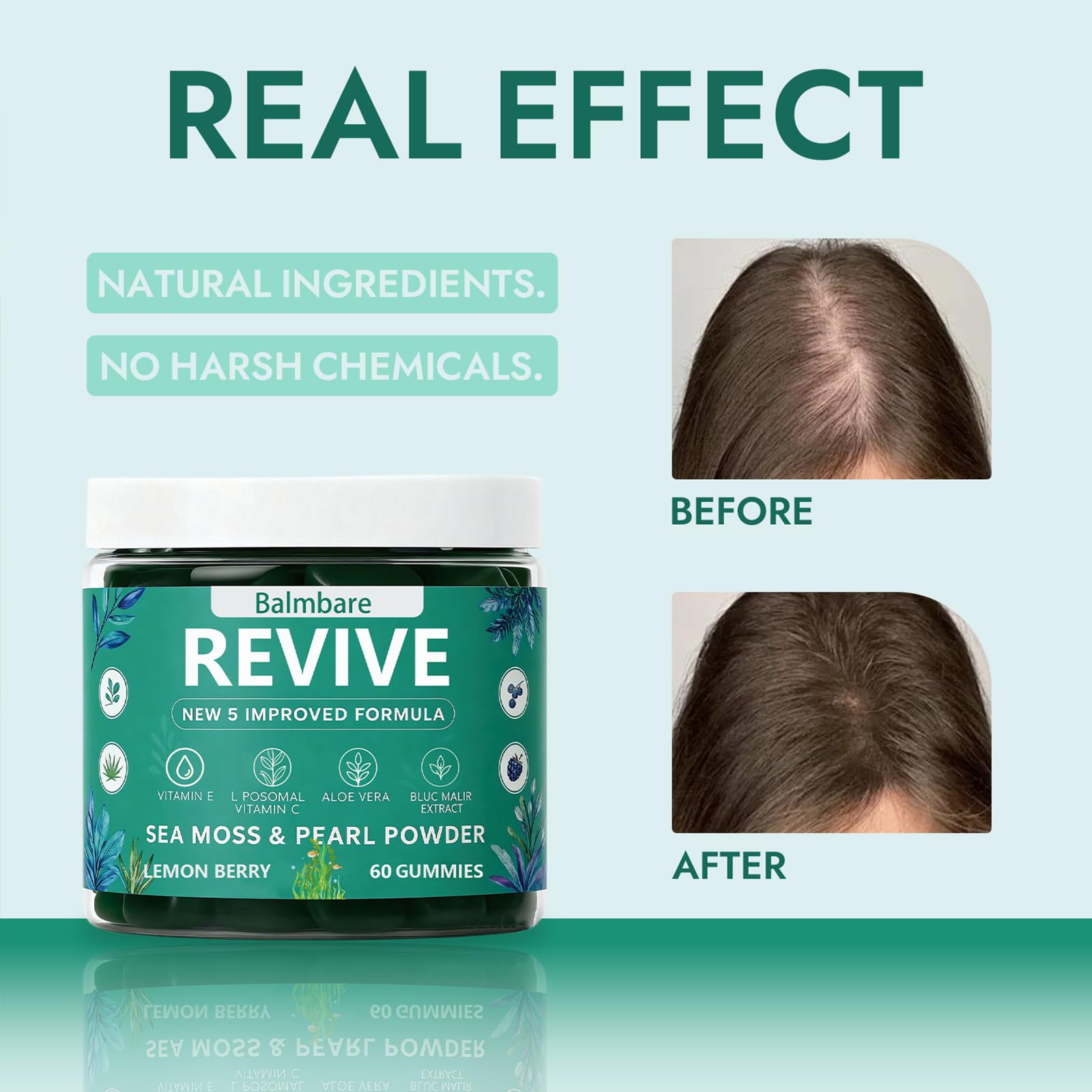 Balmbare Revive Gummies for Hair Loss, with Organic Irish Sea Moss Pearl Powder, Vitamins C & E, Aloe Vera - Supports Healthy Hair, Skin & Nails Growth (1pcs) ReviveNerve Au supplements