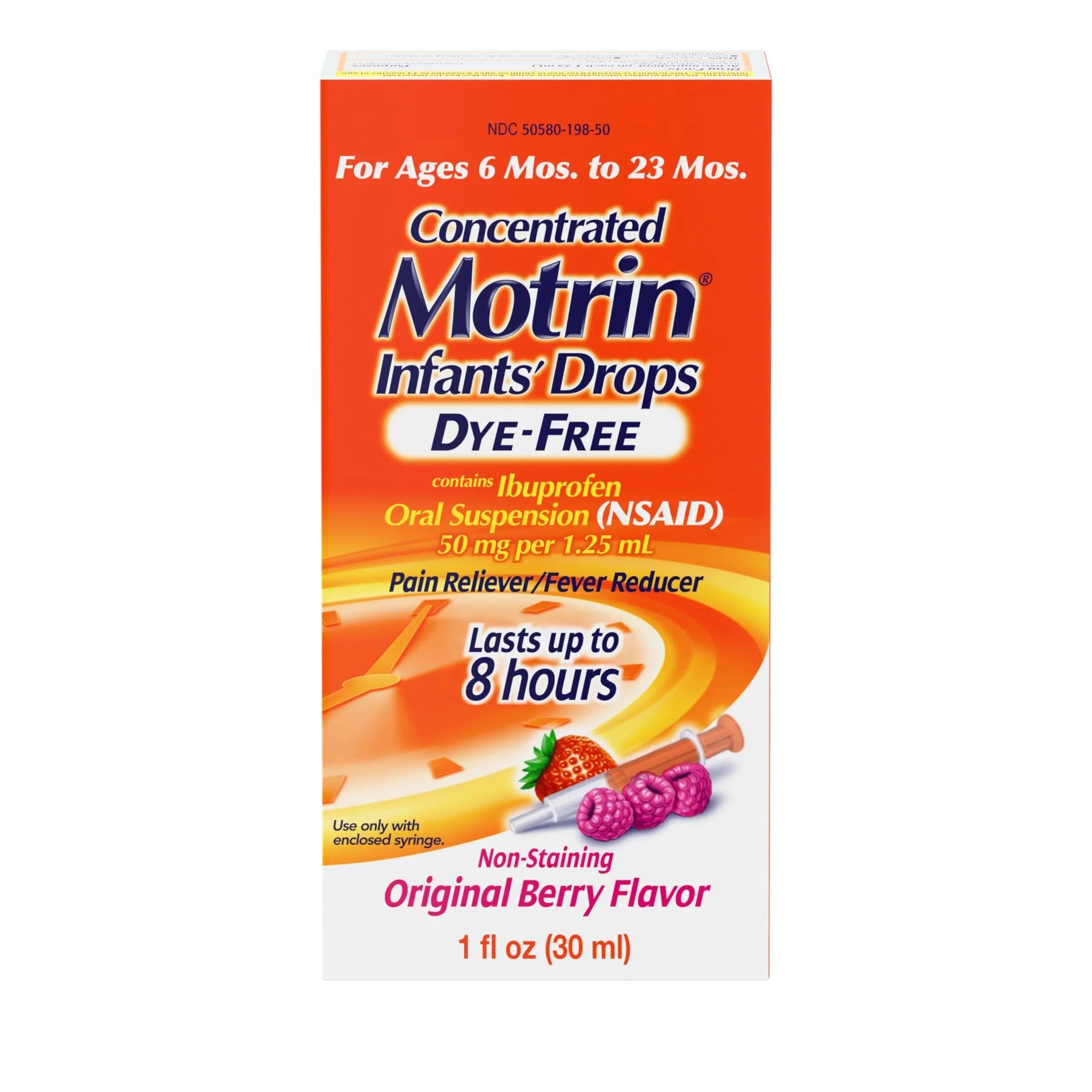 Motrin Infants Infant Ibuprofen Oral Suspension Concentrated Drops, NSAID Fever Reducer & Pain Reliever for Babies, Dye Free, Alcohol-Free, Berry Flavor, Includes Enclosed Syringe, 1 fl. oz Infants' Motrin Au supplements
