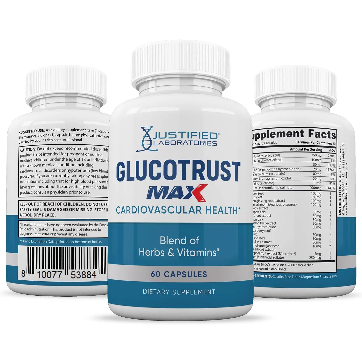 Justified Laboratories (5 Pack) Glucotrust Max 1295MG Formula Supplement Pills 300 cap Justified Laboratories Au supplements