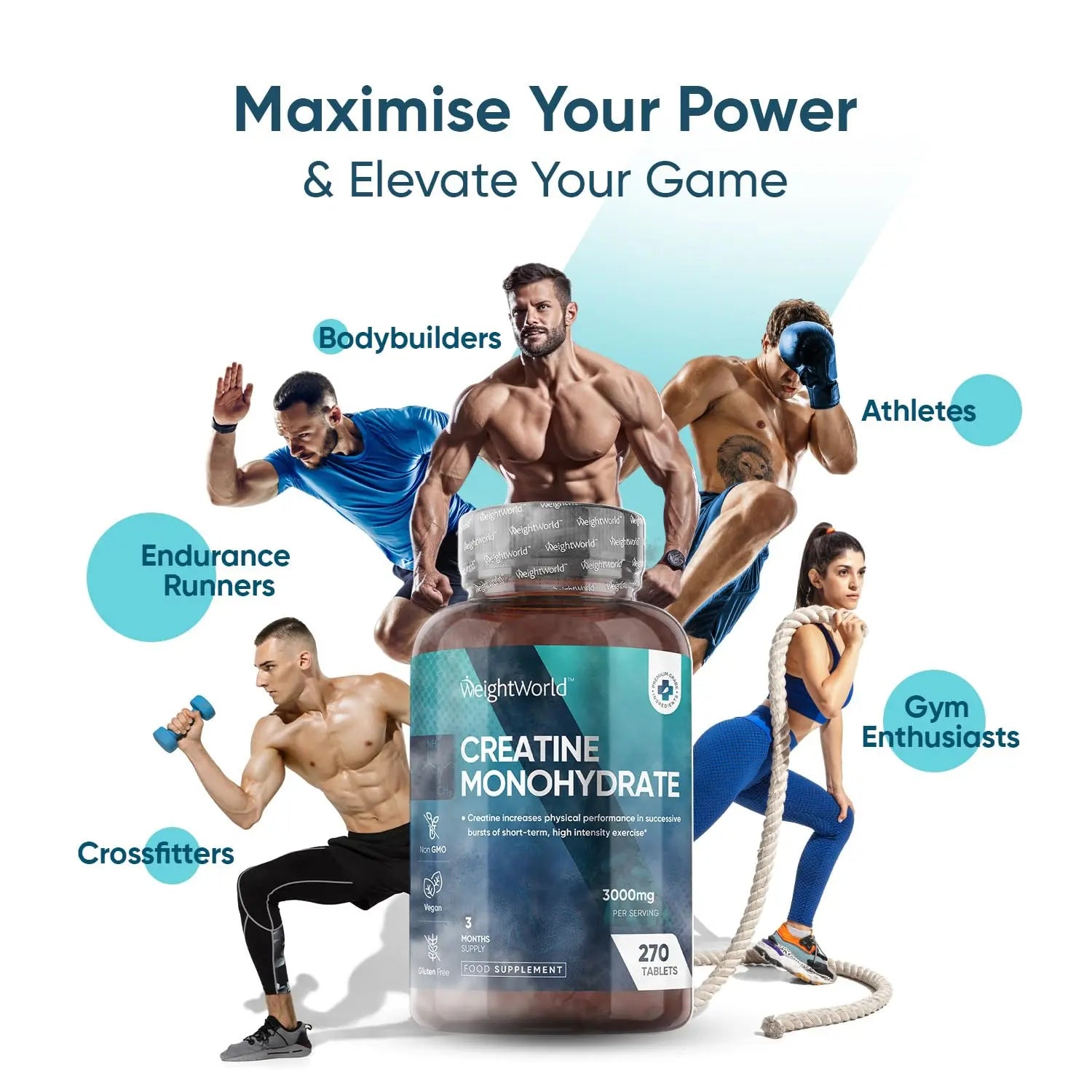 Creatine Monohydrate 3000mg - 270 Tablets - Gym Energy Supplement for Men & Women WeightWorld Au supplements