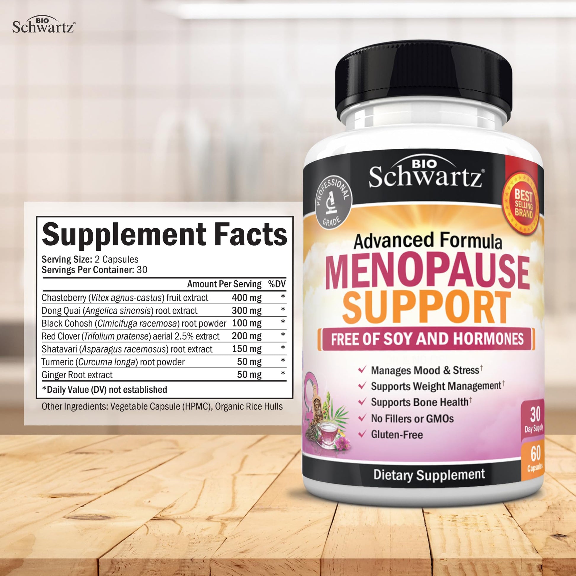 Herbal Menopause Support for Women - Supports Healthy Mood and Balance with Milk Thistle Chasteberry Black Cohosh Red Clover Turmeric Ginger - Menopause Supplements for Women - 60 Veggie Capsules BioSchwartz Au supplements