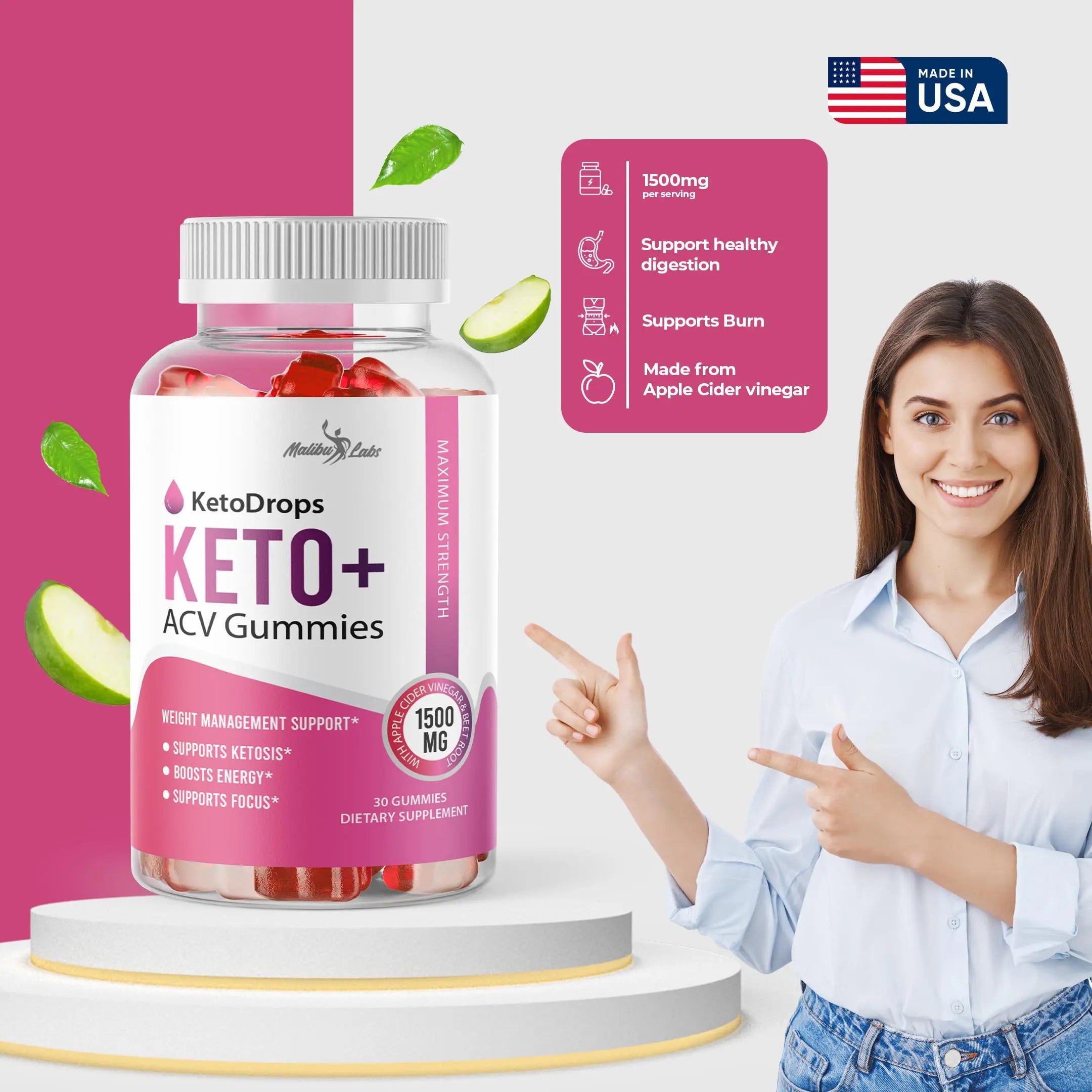 Keto Drops ACV Gummies Weight Loss - 1500mg Once a Day, Strong Time Released Malibu Labs Au supplements