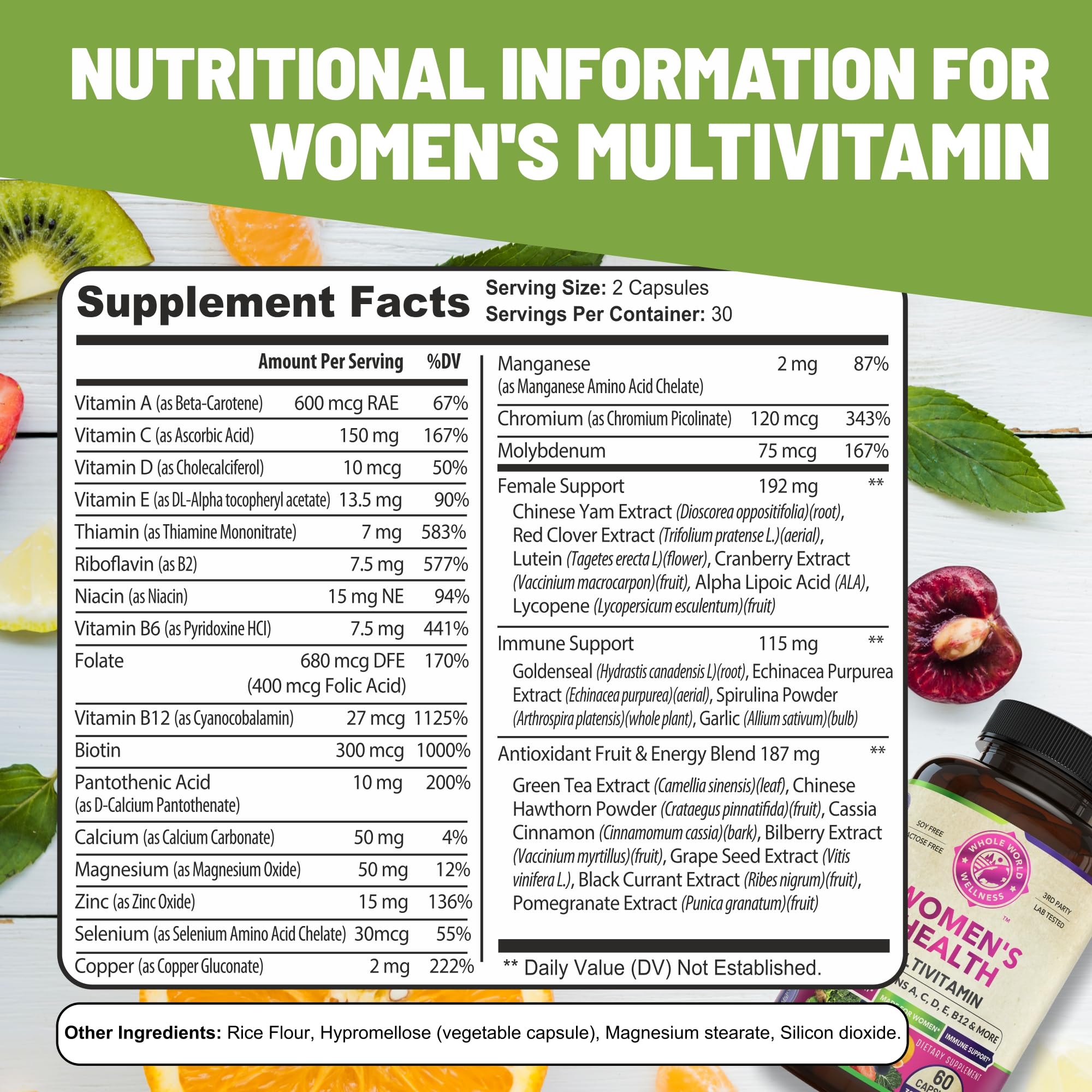 WHOLE WORLD WELLNESS Womens Daily Multivitamin Multimineral Supplement for Energy, Mood, Focus, Hair, Skin & Nails. Made for Women with 30+ Nutrients, Fruit & Energy Blend. Womens Vitamins, USA Made. WHOLE WORLD WELLNESS Au supplements