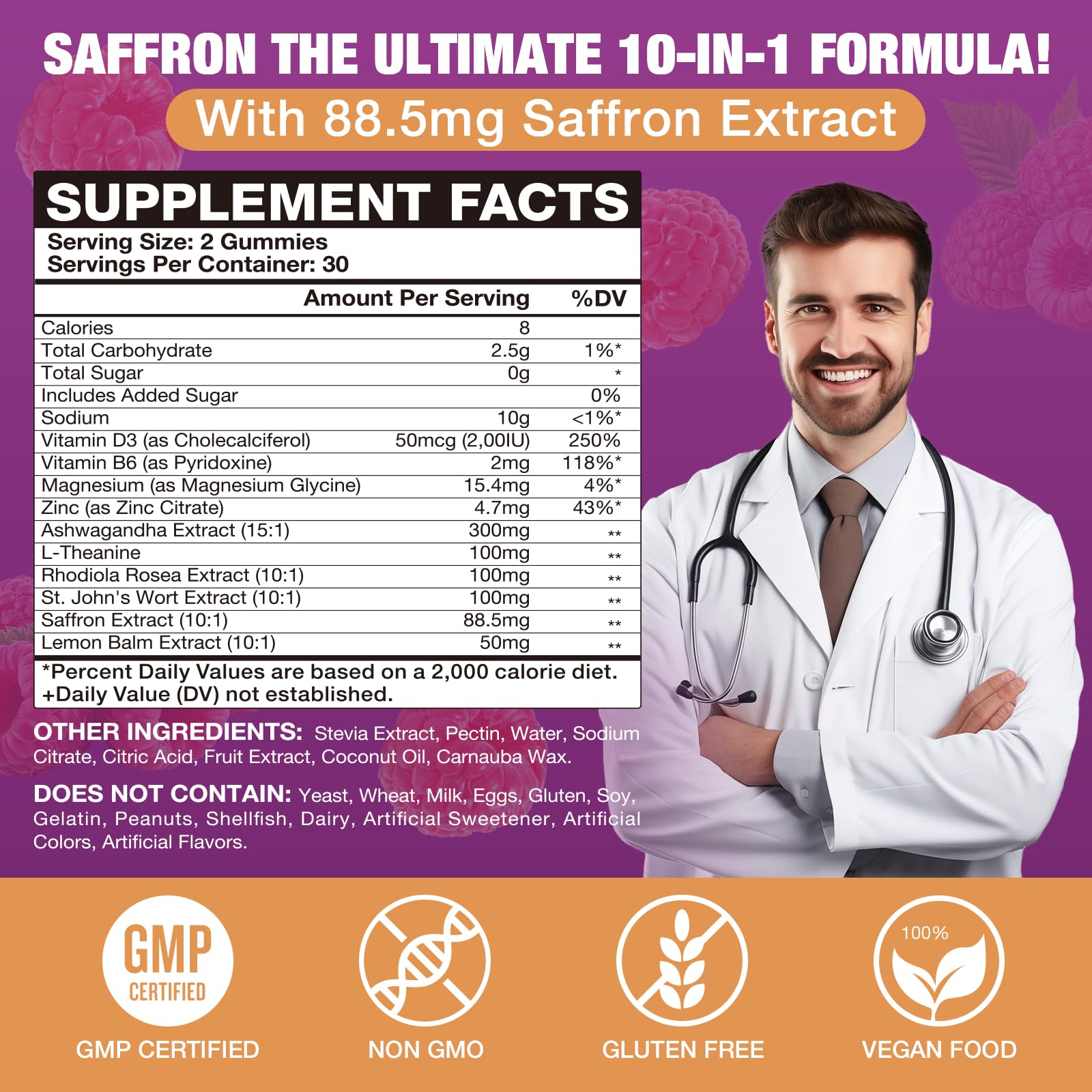 VAJYKEWJY Saffron Gummies (88.5 mg) with Magnesium — Enhanced with St. John’s Wort, Rhodiola, Ashwagandha & Vitamins B6, B12, D3 for Mood & Focus Support — 60 Count VAJYKEWJY Au supplements