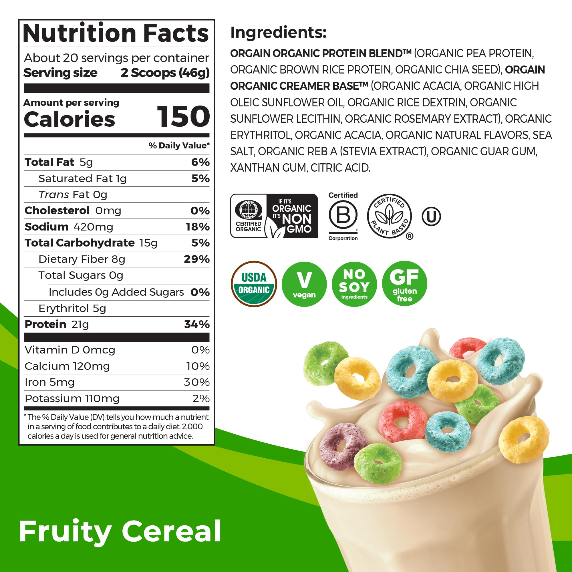 Orgain Organic Vegan Protein Powder, Fruity Cereal - 21g Plant Based Protein, Gluten Free Orgain Au supplements