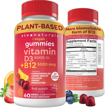 Viva Naturals Plant-Based B12 Gummies with Vitamin D3 - Chewable 5000mcg B12 Viva Naturals Au supplements
