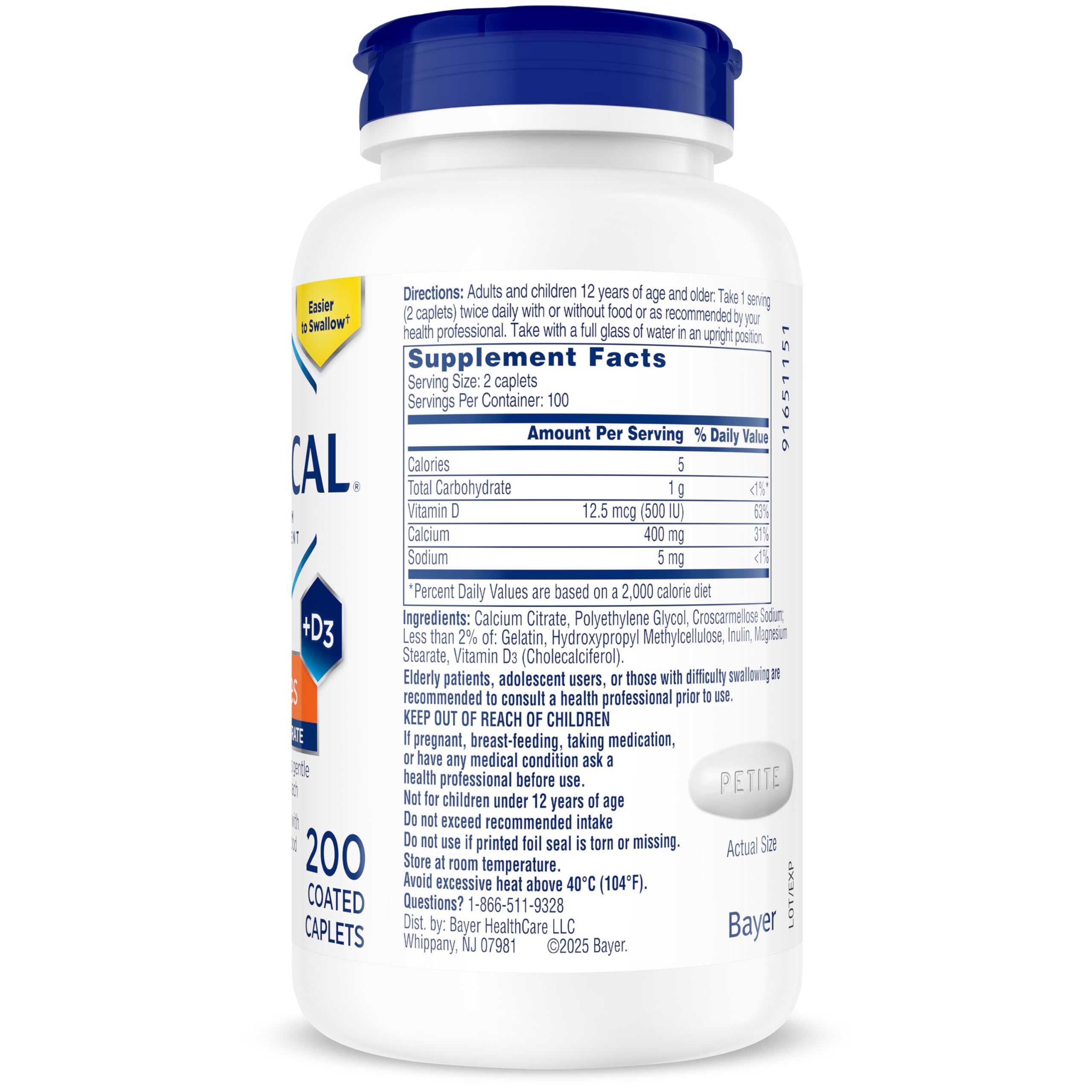 Citracal Petites- Calcium Citrate with Vitamin D3, Bone Health Support, Calcium Supplement for Ages 12+, 375 Count (Packaging May Vary)