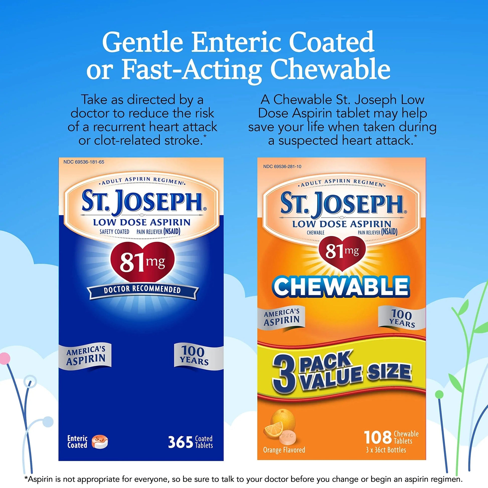 St. Joseph Aspirin Pain Reliever (NSAID) 81mg, Enteric Safety Coated, Adult Low Dose Aspirin, 365 ct St. Joseph Au supplements