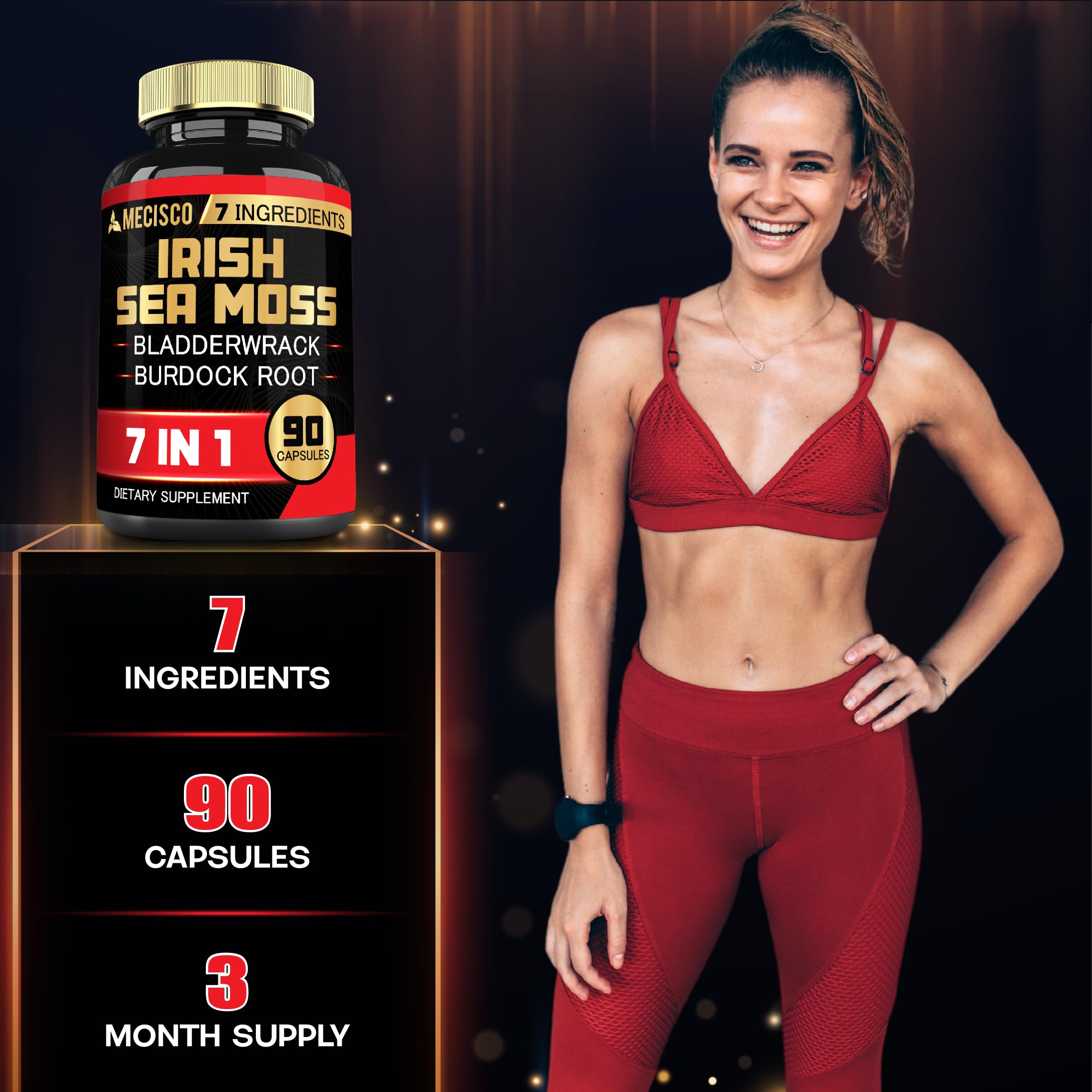 7in1 Irish Sea Moss Capsules 6750 Mg with Organic Bladderwrack & Burdock Root, Turmeric, Apple Cider Vinegar - Raw Seamos Pills for Hair, Skin, Thyroid Healths - 90 Caps for 3-Month Supply Mecisco Au supplements