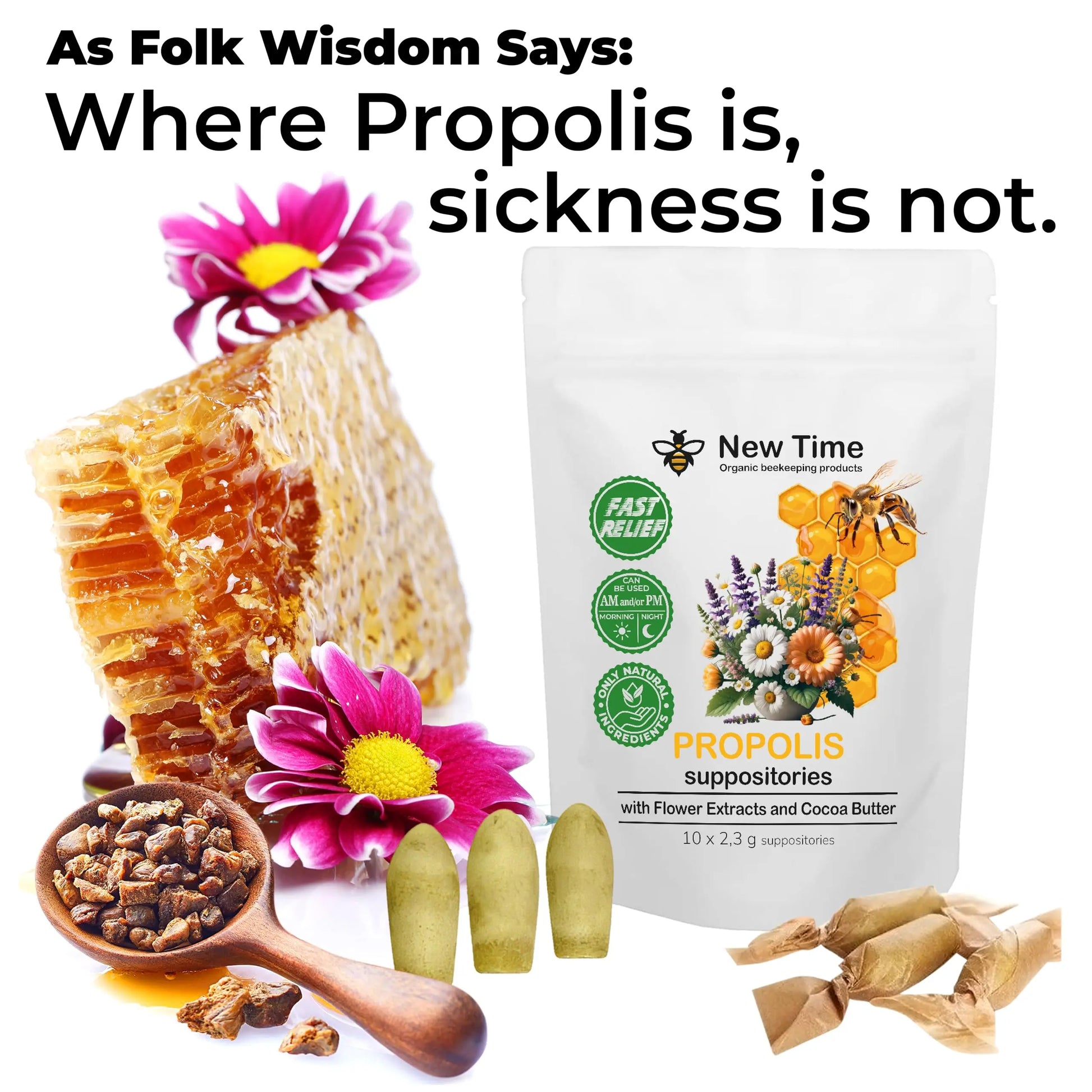 Organic Propolis Comfort Suppositories for Men, Women - Natural Bee & Botanical Formula, Gentle Daily Care 10 Count New Time Organic beekeeping products Au supplements