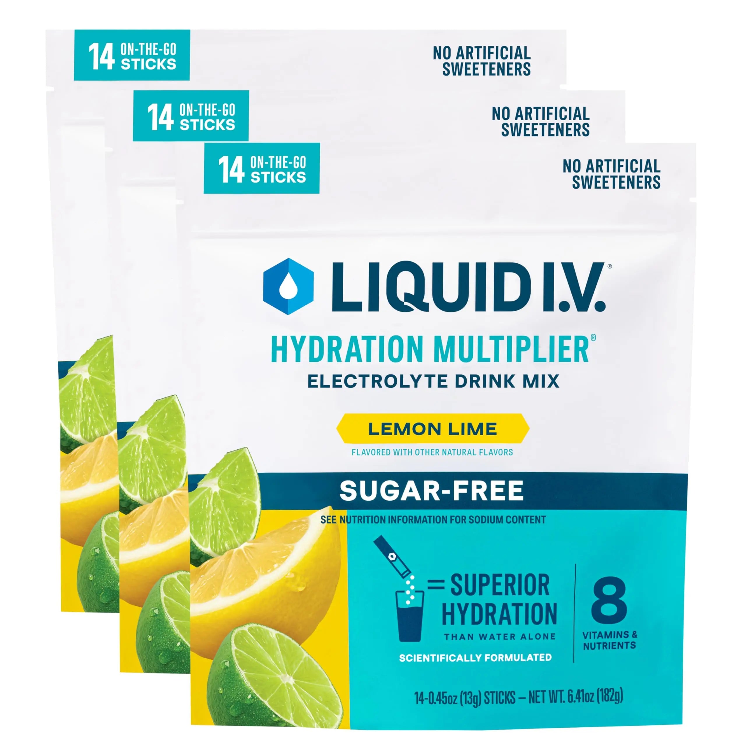 Liquid I.V.® Hydration Multiplier® Sugar-Free - Lemon Lime - Hydration Powder Packets | Electrolyte Powder Drink Mix | Convenient Single-Serving Sticks | Non-GMO | 14 Servings (Pack of 3) Liquid I.V. Au supplements