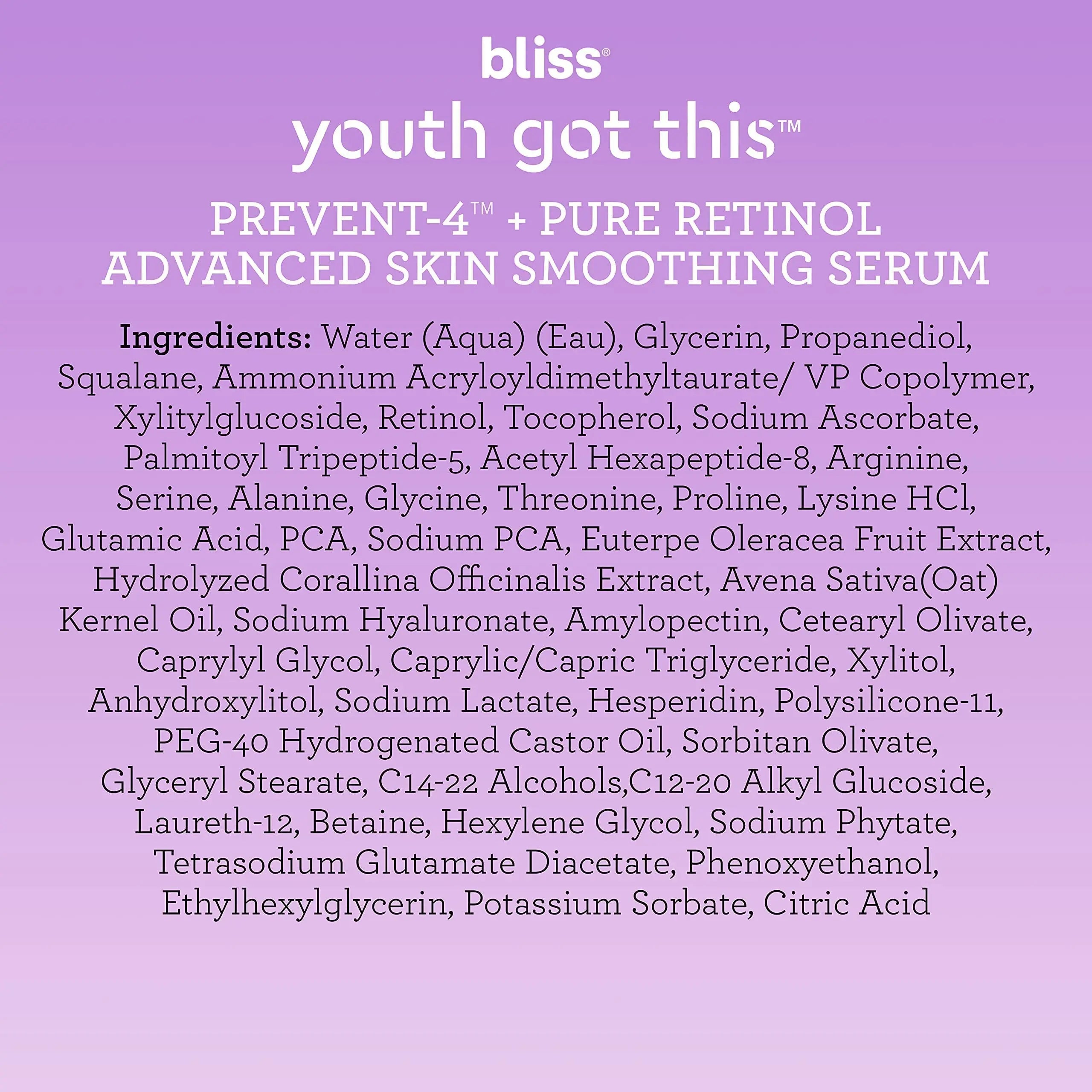 Bliss Youth Got This™ Prevent-4™ + Pure Retinol - 0.67 Fl Oz - Advanced Skin Bliss Au supplements