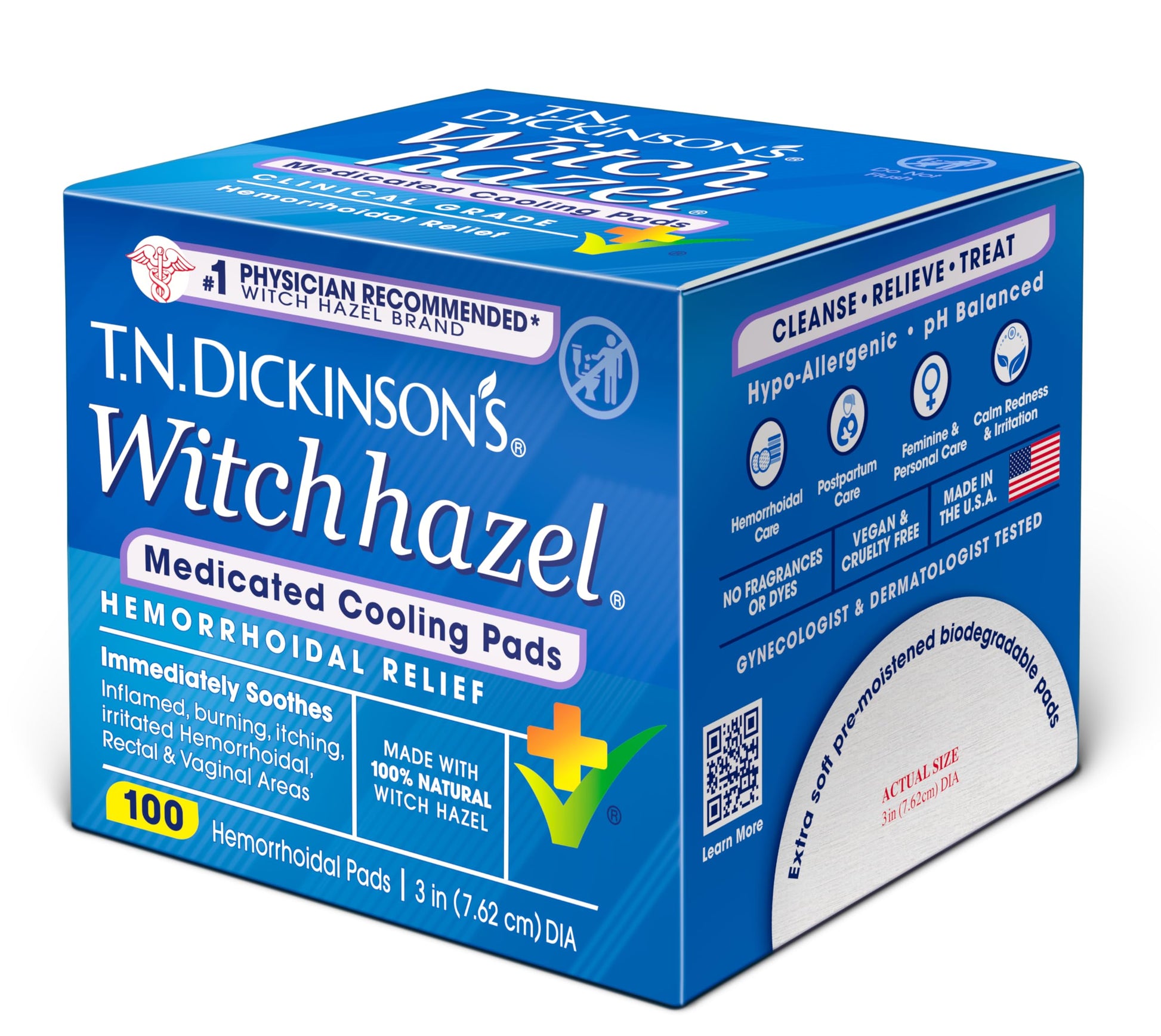 T.N. Dickinson’s Medicated Cooling Pads with Witch Hazel and Aloe | Hemorrhoid Treatment, Postpartum Care, Feminine & Rectal Relief | 100 Rounds T.N. Dickinson's Au supplements