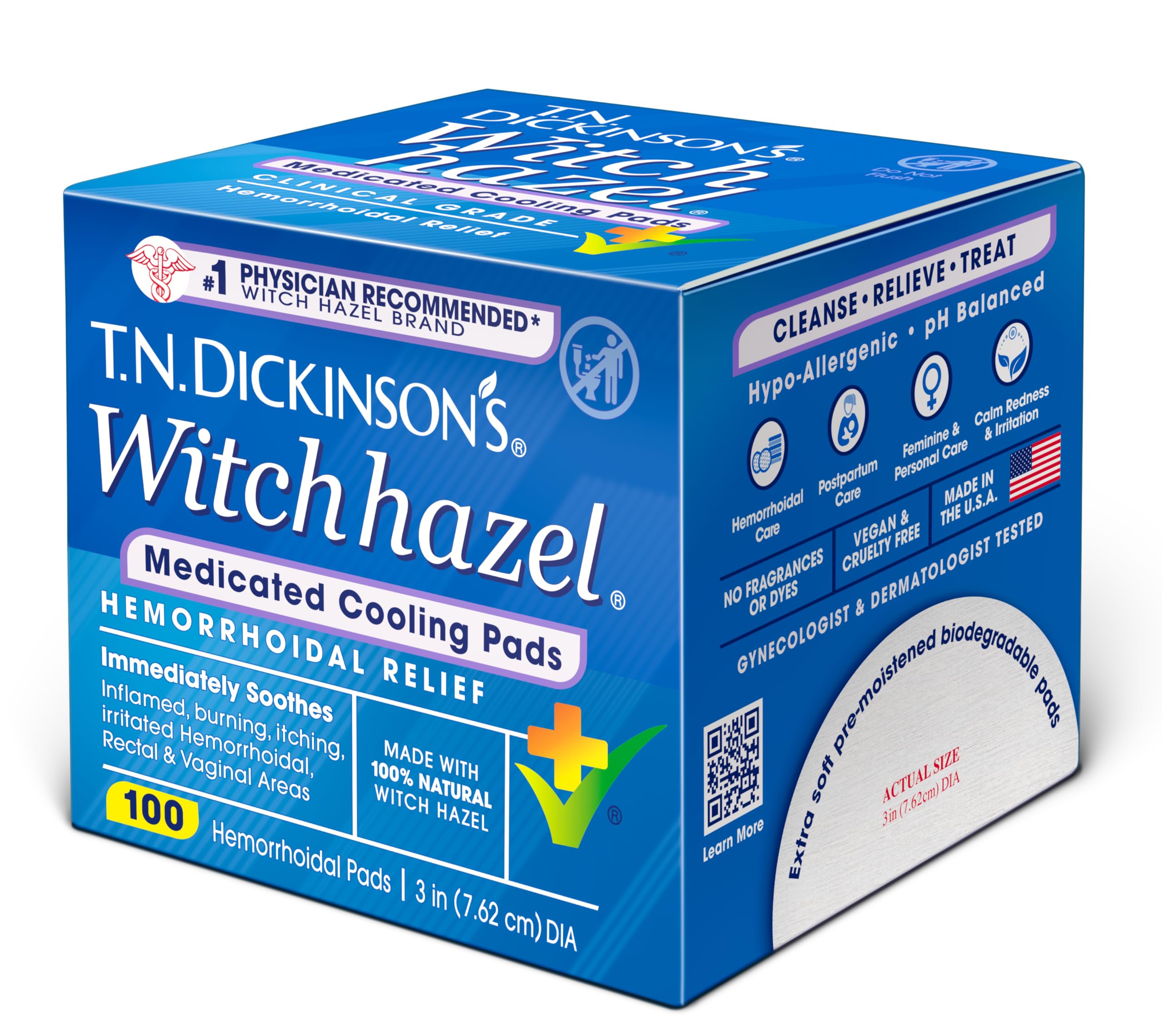 T.N. Dickinson’s Medicated Cooling Pads with Witch Hazel and Aloe | Hemorrhoid Treatment, Postpartum Care, Feminine & Rectal Relief | 100 Rounds T.N. Dickinson's Au supplements