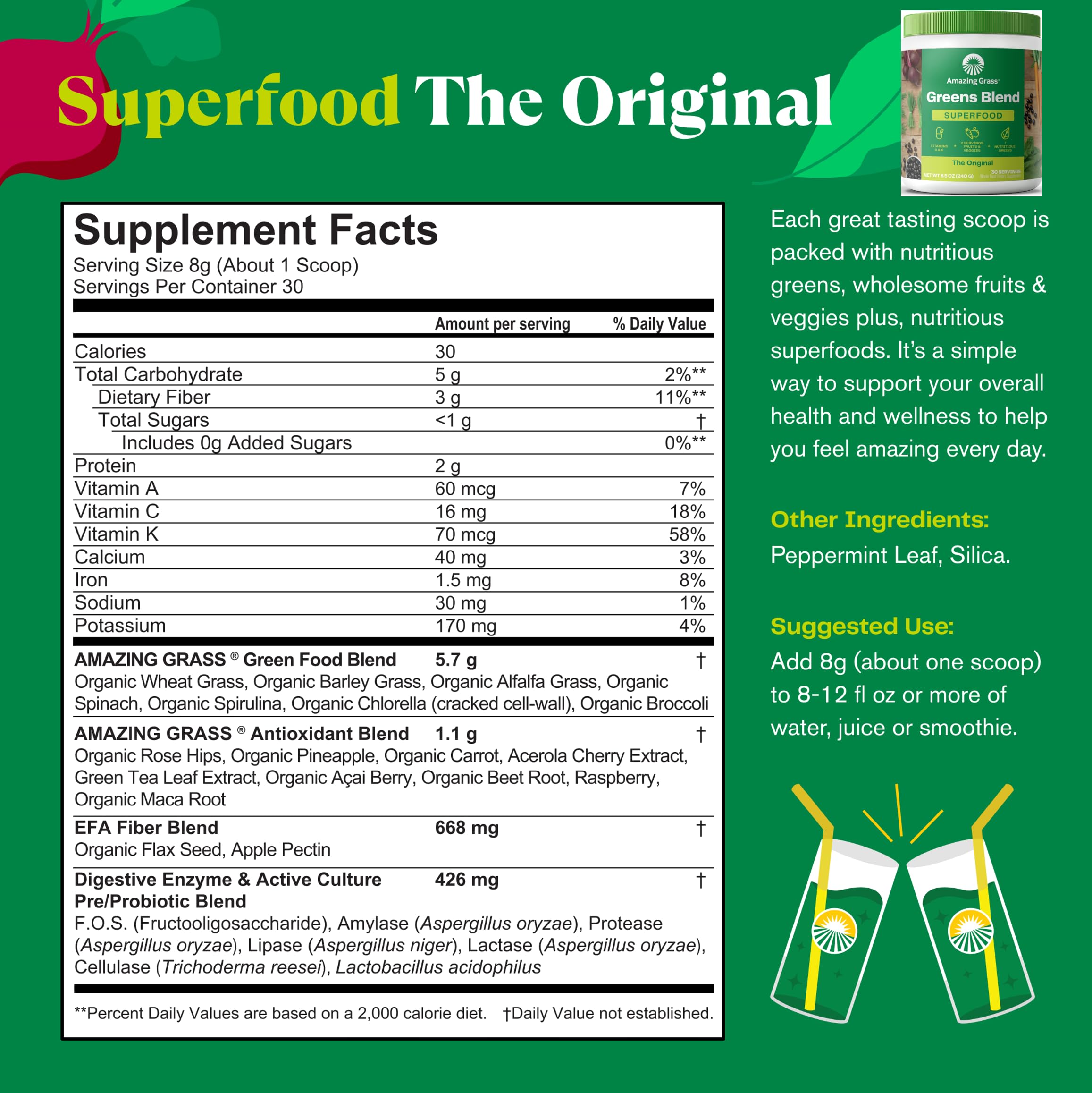 Amazing Grass Greens Blend Superfood: Super Greens Powder Smoothie Mix for Boost Energy, 30 Servings & Nature Fuel Power Beets Powder, Beet Root Powder, Support Natural Energy, 30 Servings Amazing Grass Au supplements