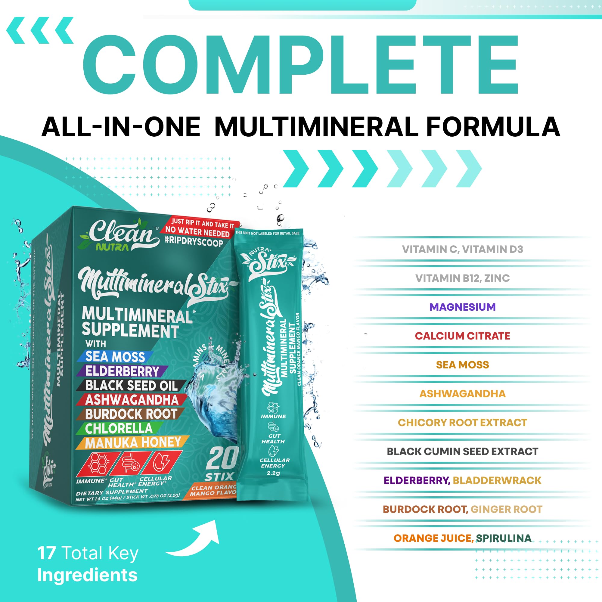 Sea Moss Powder Elderberry Ashwagandha Chlorella Manuka Honey VitaminD3 Vitamin C Zinc Spirulina Iodine Greens Detox Immune Support Sugar Free Hydration Powder Drink Mix – 20 Sticks Clean Nutraceuticals Au supplements