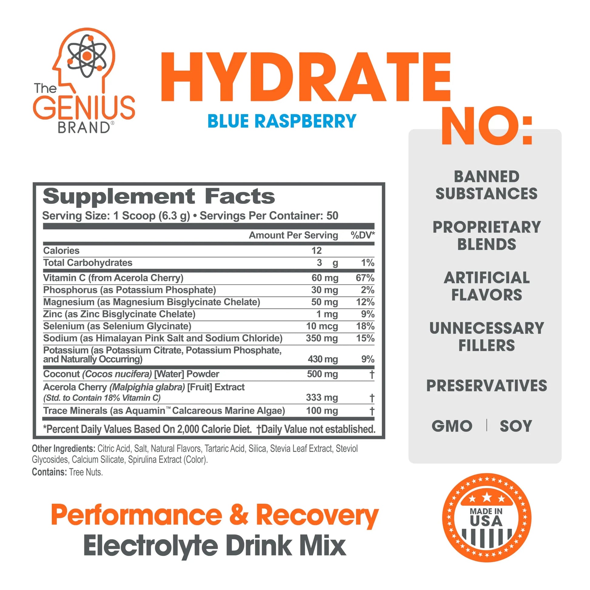 The Genius Brand - Genius Hydrate Stick Pack Powder Drink Mix – Blue Raspberry Flavor, Natural Electrolyte Booster with Coconut Water & Potassium for Ultimate Hydration - 20 Packets The Genius Brand Au supplements