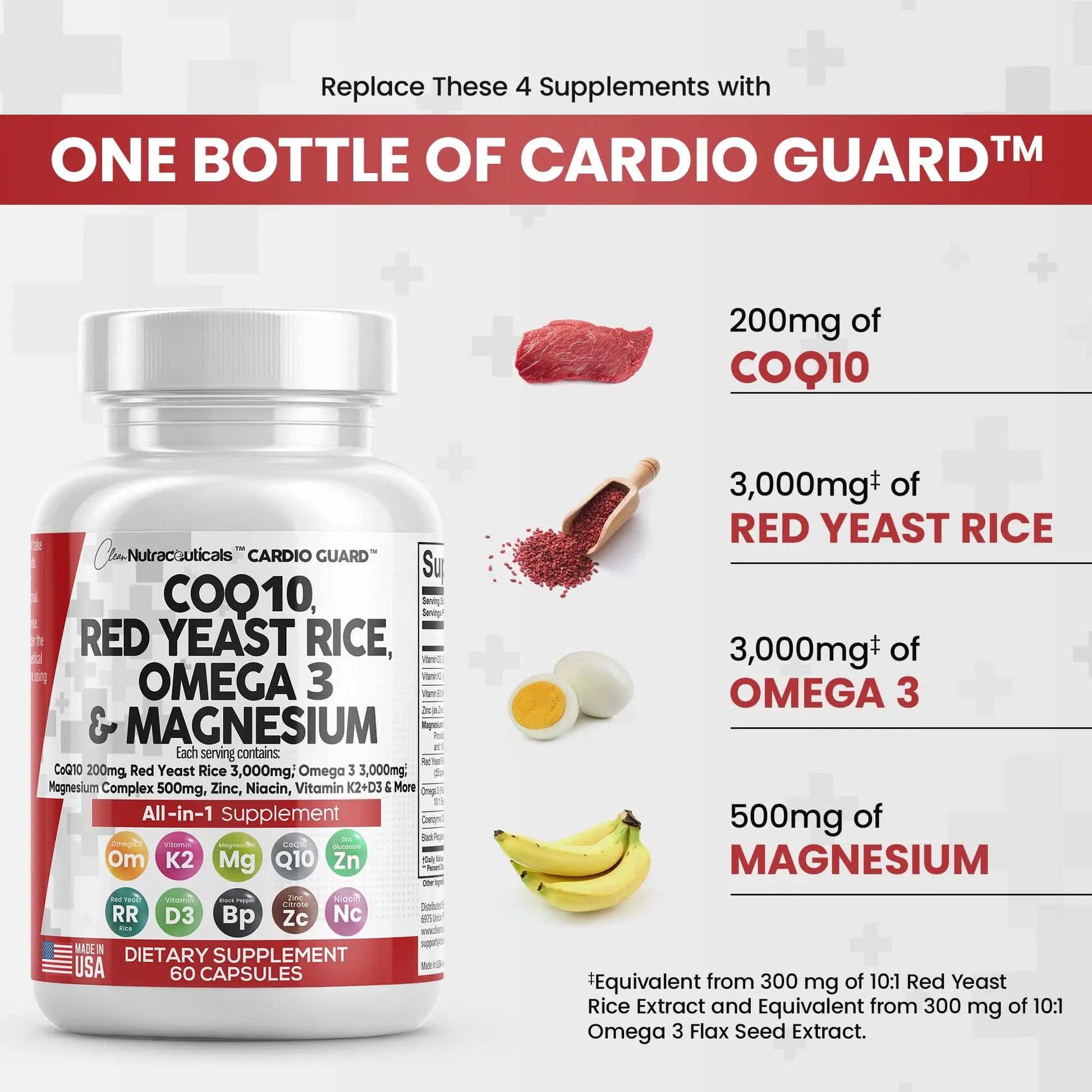 COQ10 200mg Red Yeast Rice 3000mg Omega 3 3000mg Magnesium Clean Nutraceuticals Au supplements