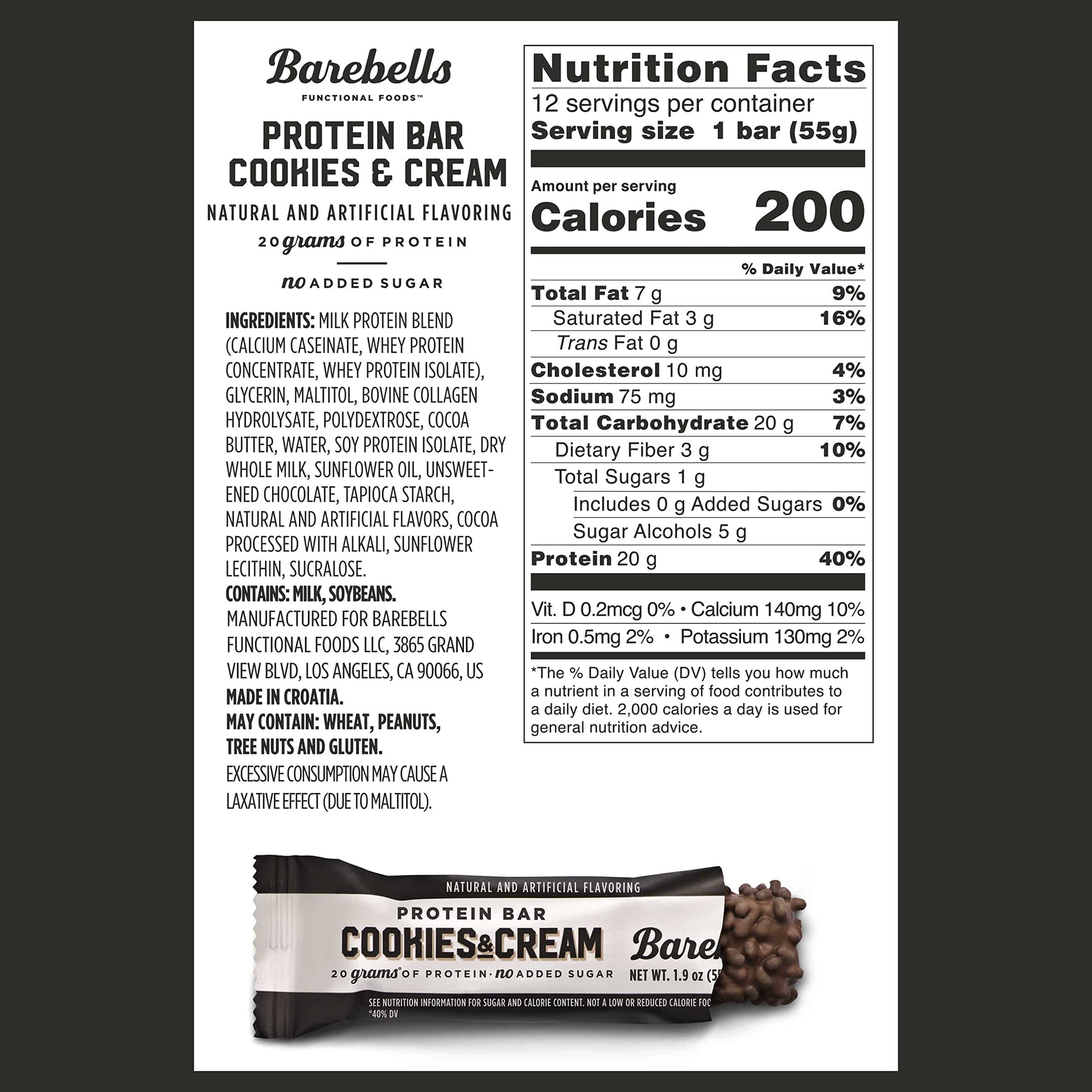 Barebells Protein Bars Cookies & Cream - 12 Count, 1.9oz Bars - Protein Snacks with 20g BAREBELLS Au supplements