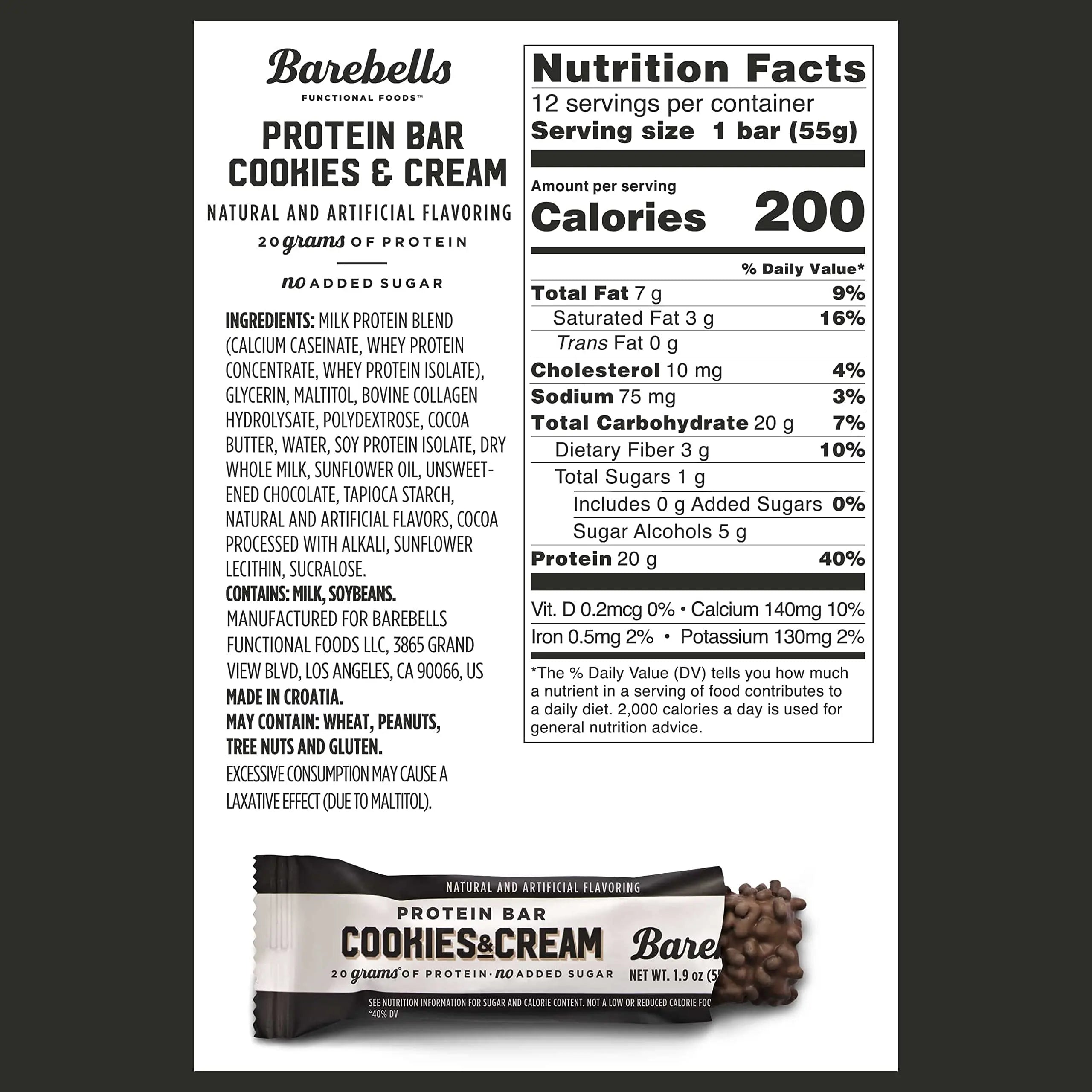Barebells Protein Bars Cookies & Cream - 12 Count, 1.9oz Bars - Protein Snacks with 20g BAREBELLS Au supplements