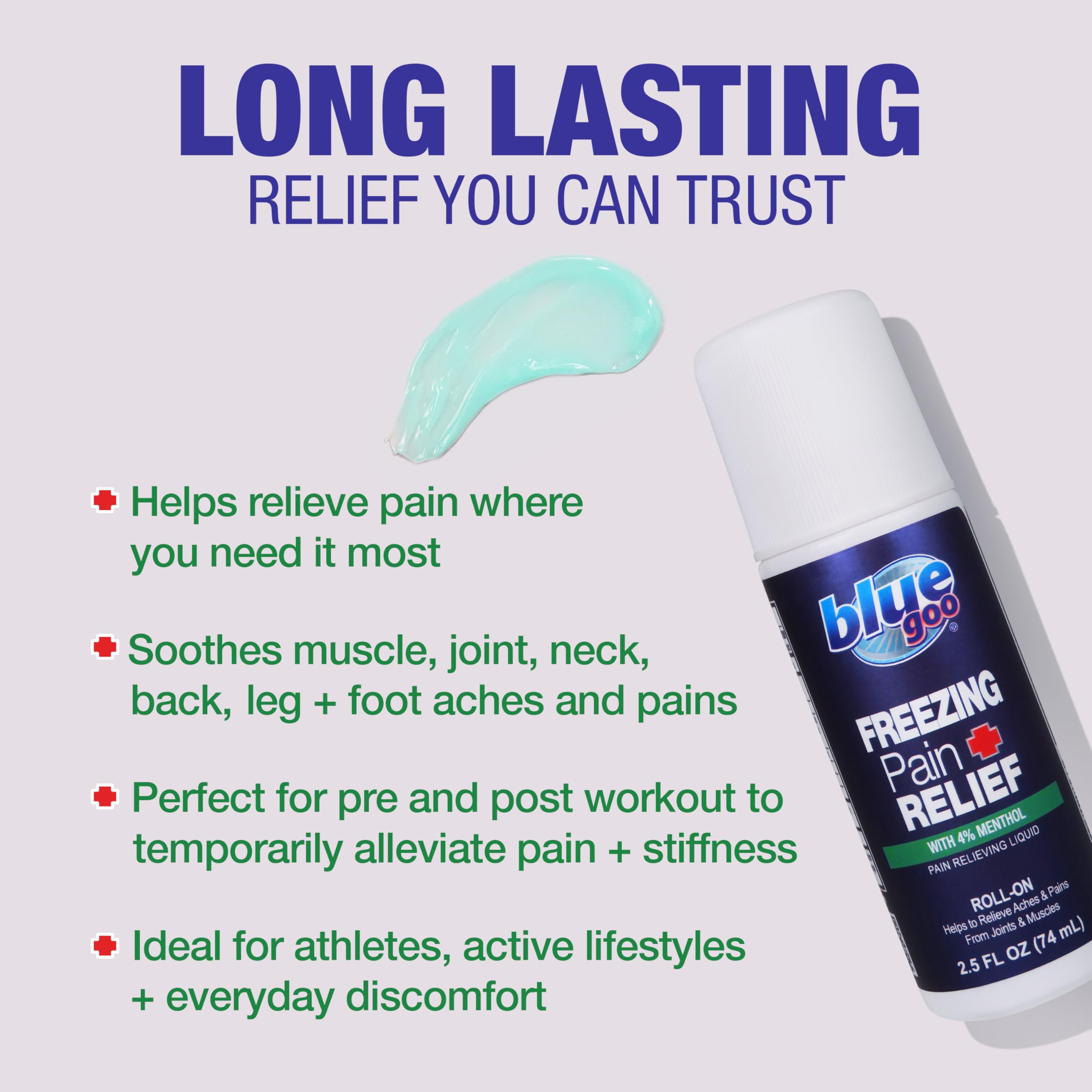Blue Goo Pain Relieving Menthol Roll On – for Back, Neck, Muscle and Joint Pain, Sprains and Strains, Fast-Acting Soothing Cooling Pain Relief Liquid with 4% Menthol, 2.5 oz (3 Pack) Blue Goo Au supplements