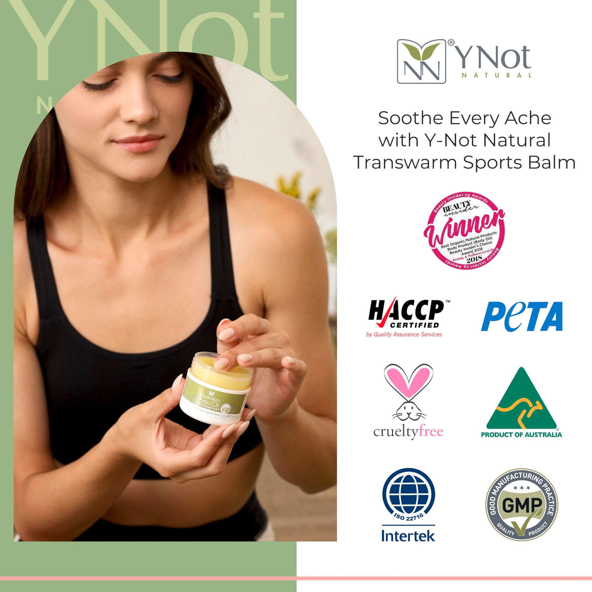 Y Not Natural Transwarm Sports Balm with Pure Emu Oil, Vitamins A, D, E, F & K2, Omega 3 6 9, & Tea Tree Oil Essential Oils - 50g Rub for Joint, Back, Muscle Stiffness & Soothing Itch Relief Y Not Natural Au supplements