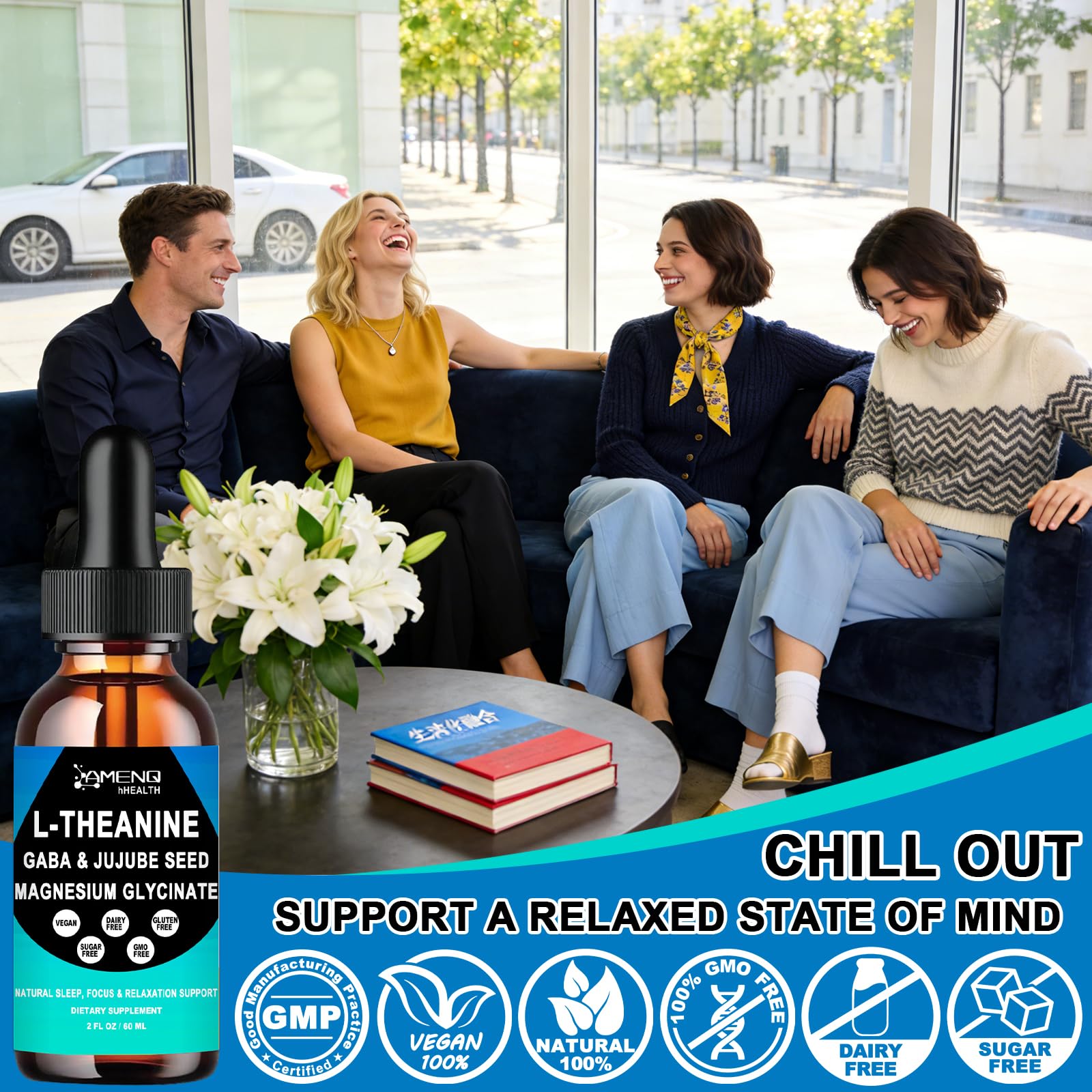 L Theanine Liquid Drops - Double Strength L-Theanine 200mg for Adults & Kids, Fast Absorption Gaba L-Theanine Supplements w. Magnesium & Jujube Seed for Nerve & Sleep, Relaxation & Mood Support丨Vegan AMENQ hHEALTH Au supplements