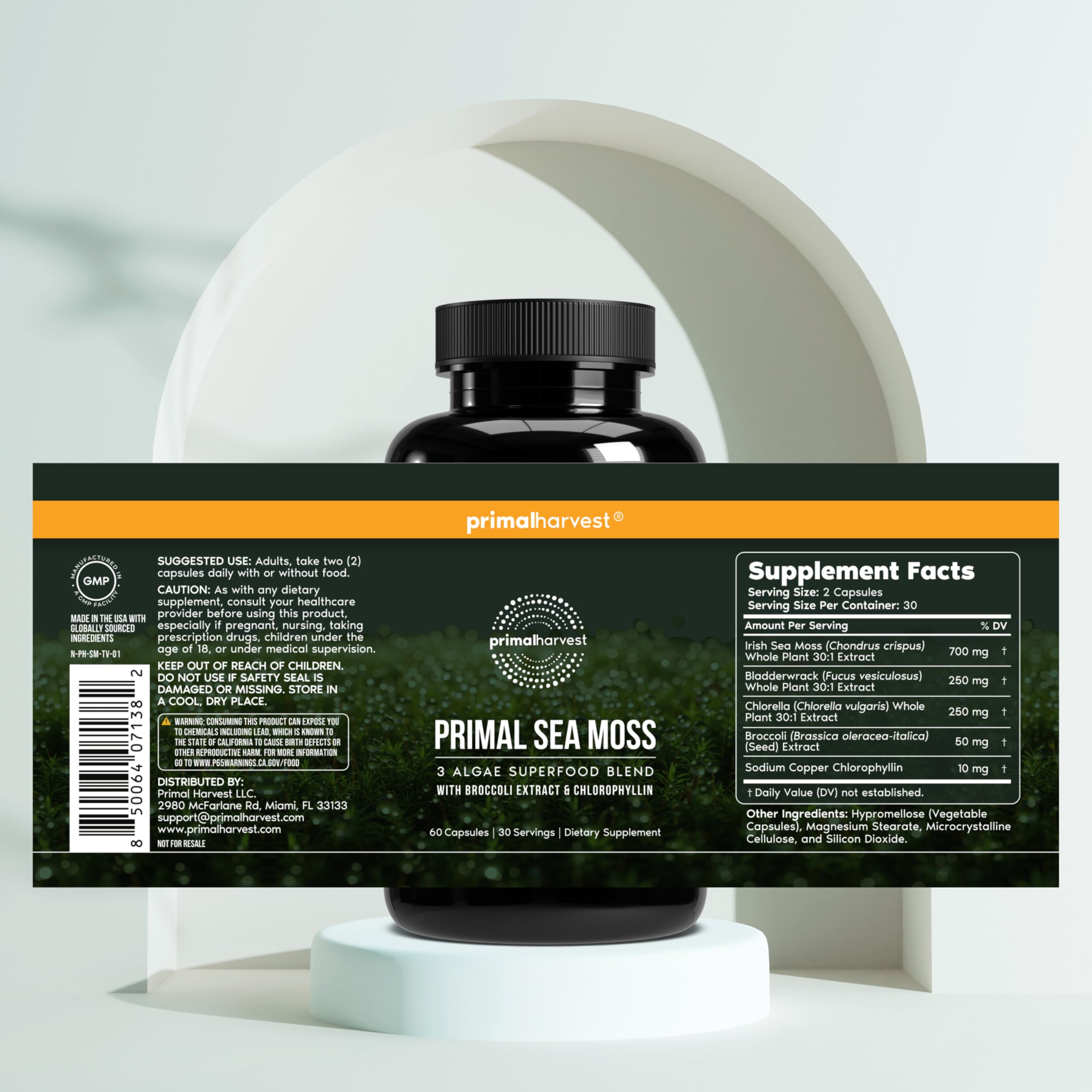 Primal Harvest Sea Moss Capsules with Bladderwack and Irish Sea Moss, Chlorella, Broccoli Seed Extract Plant-Based Supplements for Adults Primal Harvest Au supplements