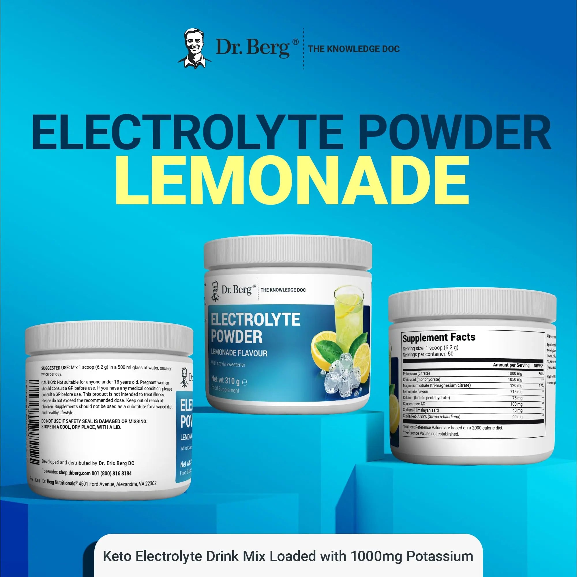 Dr. Berg Electrolyte Powder - Electrolyte Drink Supplements with 1000mg Potassium Dr. Berg Nutritionals Au supplements