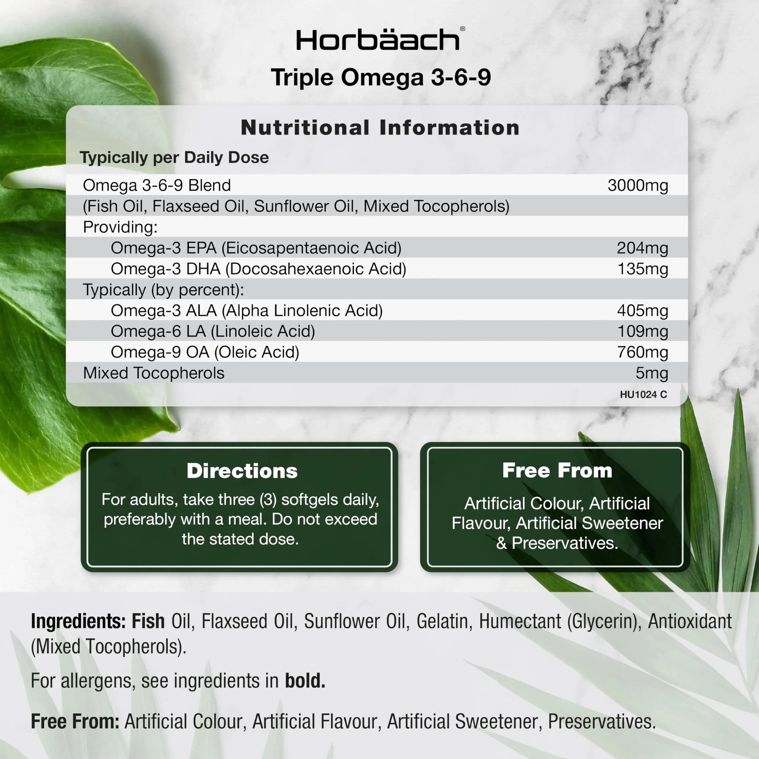 Omega 3 6 9 Capsules High Strength | 3000mg | 120 Softgels | Triple Omega 369 Horbäach Au supplements