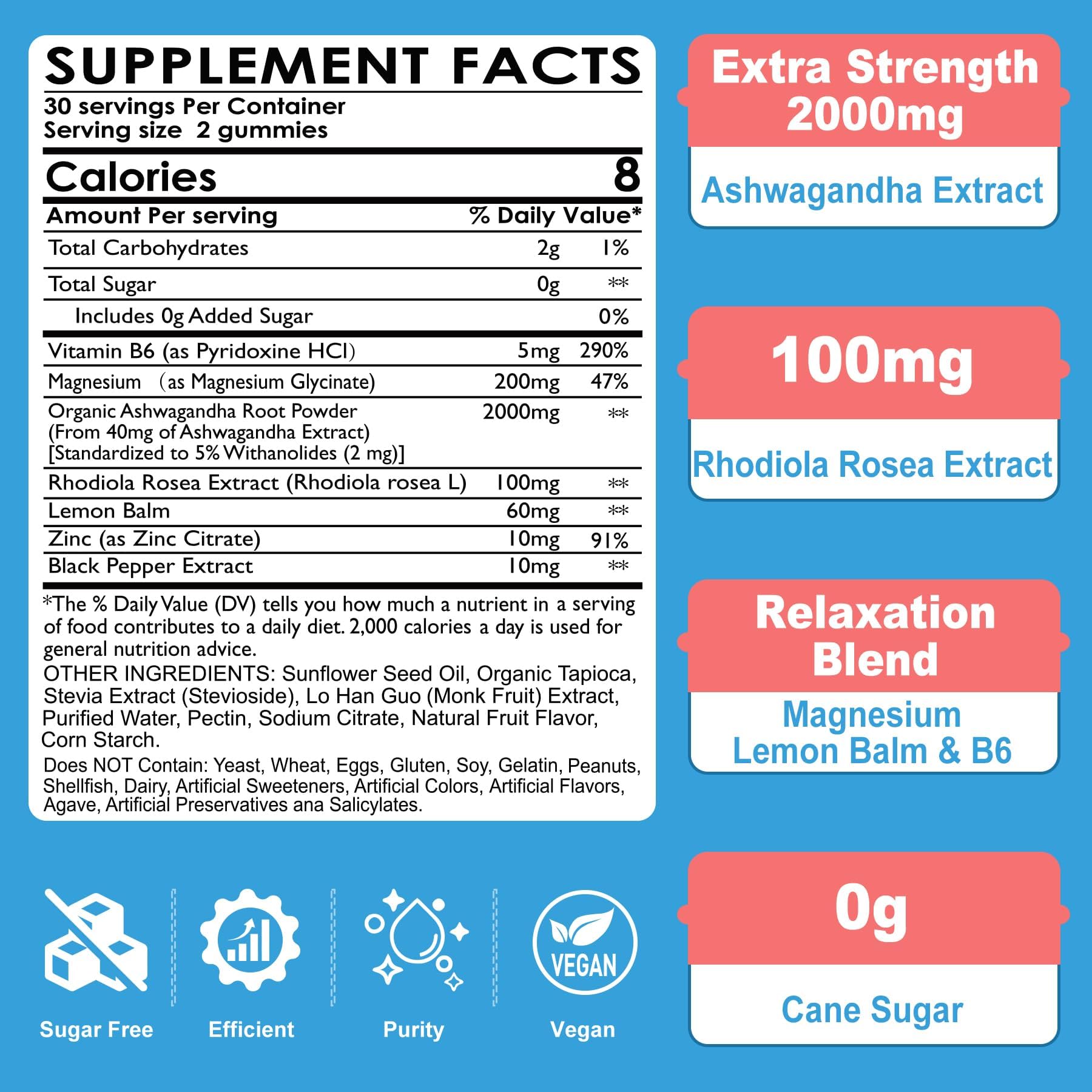 Ashwagandha Gummies, Magnesium Glycinate Gummies 2000mg for Adults, Vitamin B6, Zinc, Rhodiola Rosea, Lemon Balm, Relaxation Support, Natural Zzz, Brain, Muscle, Stamina, Energy, Sugar Free NEVISS Au supplements